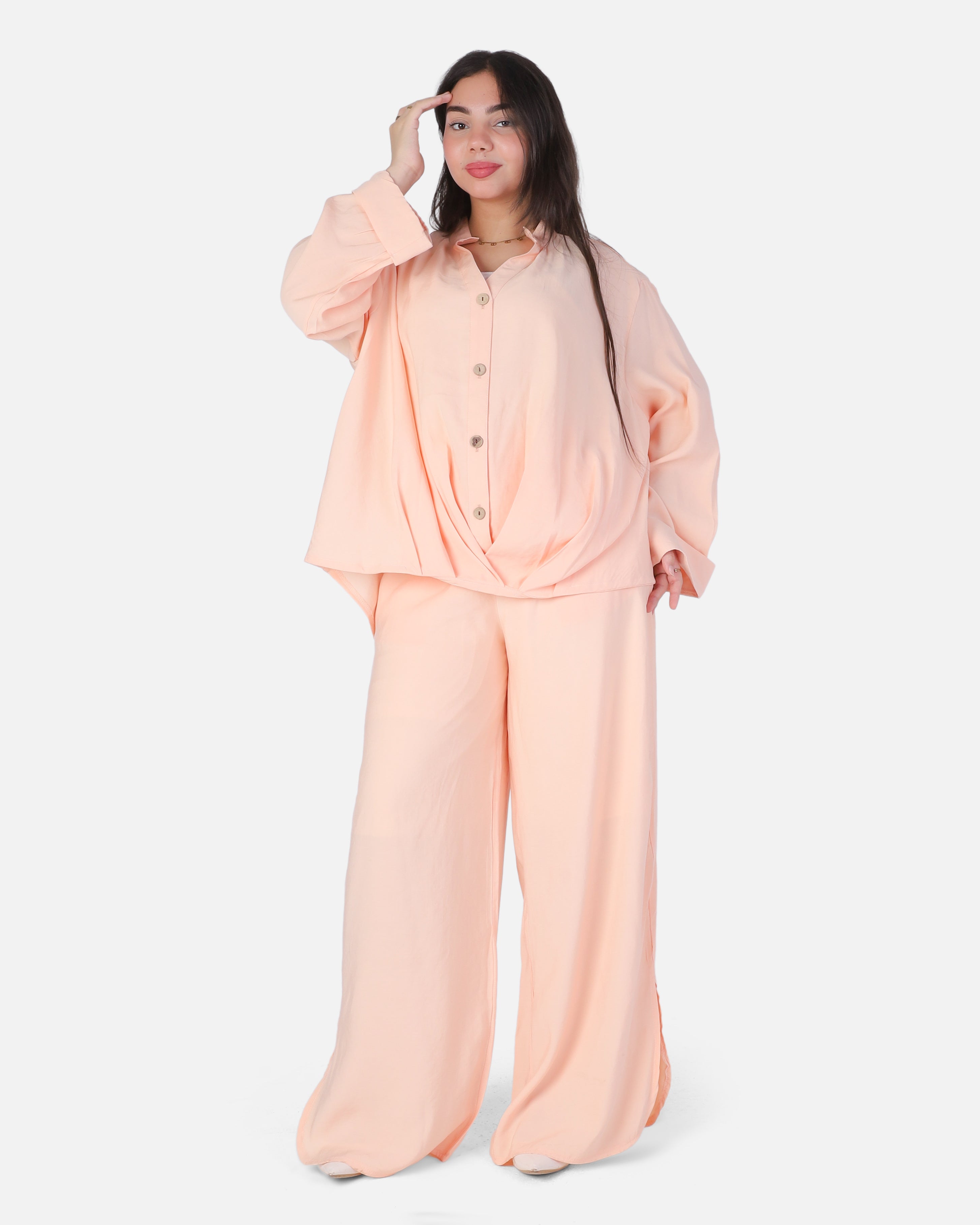 Oversized Button-Up Blouse & Wide-Leg Pants Set 2000/259