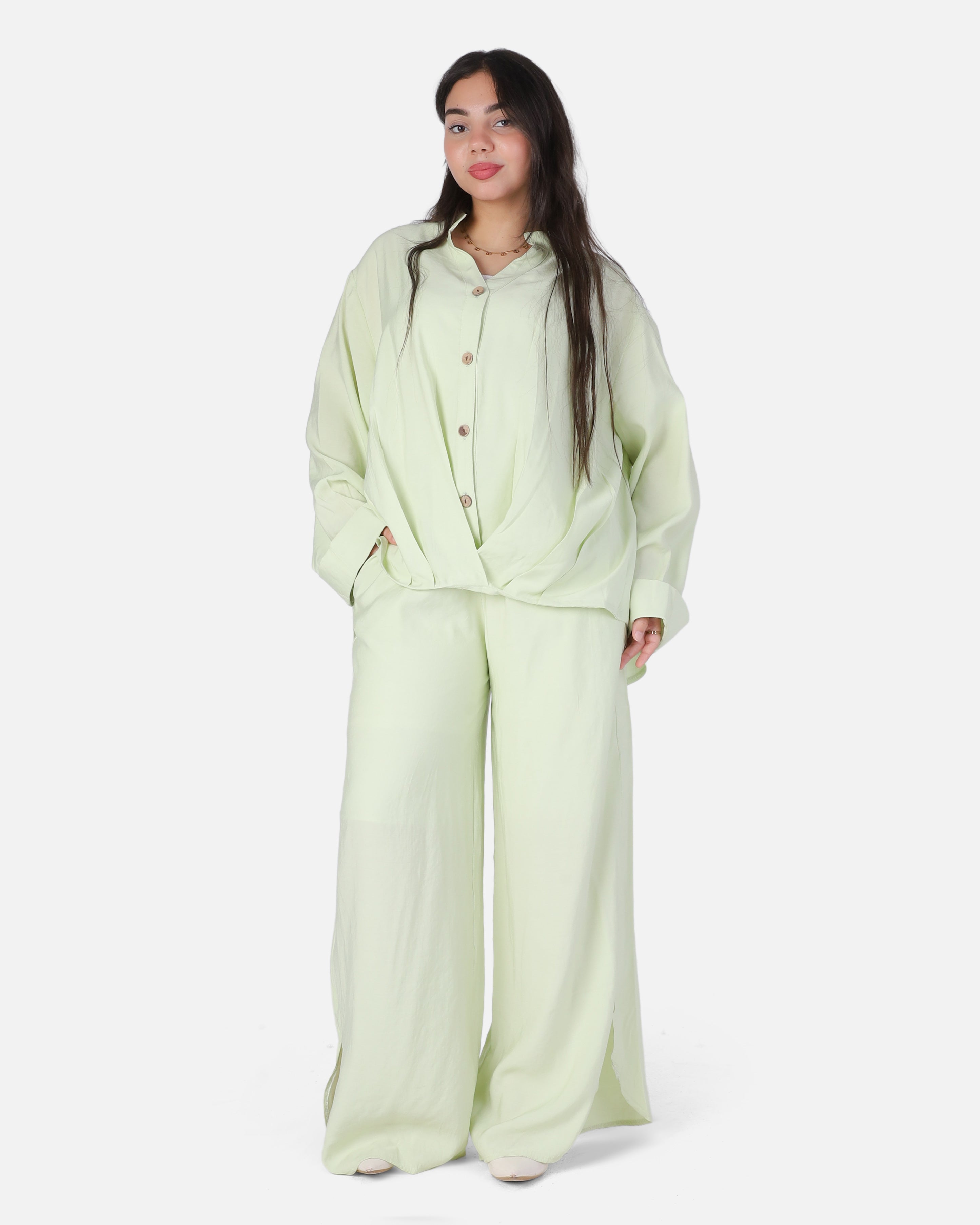 Oversized Button-Up Blouse & Wide-Leg Pants Set 2000/259