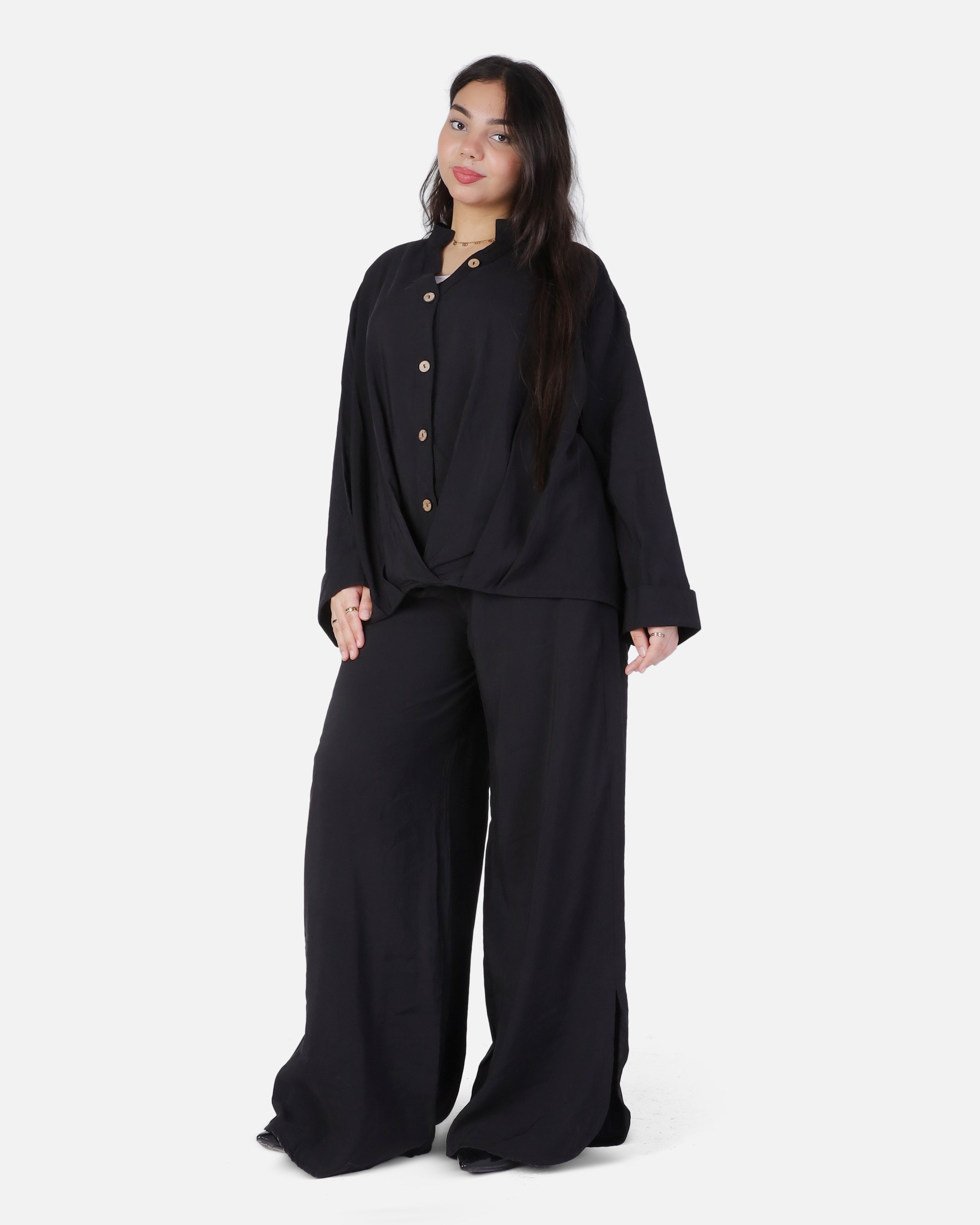 Oversized Button-Up Blouse & Wide-Leg Pants Set 2000/259