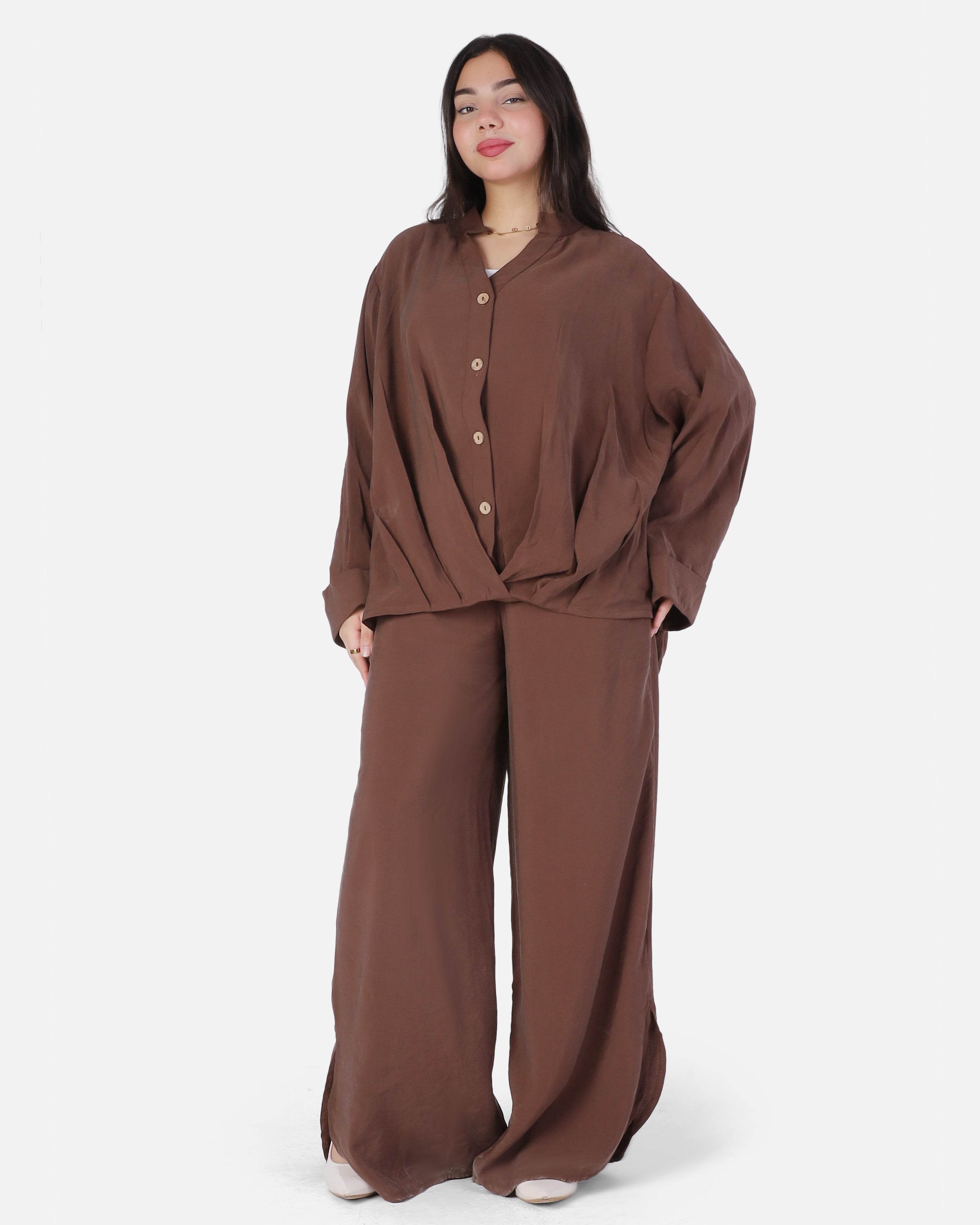 Oversized Button-Up Blouse & Wide-Leg Pants Set 2000/259