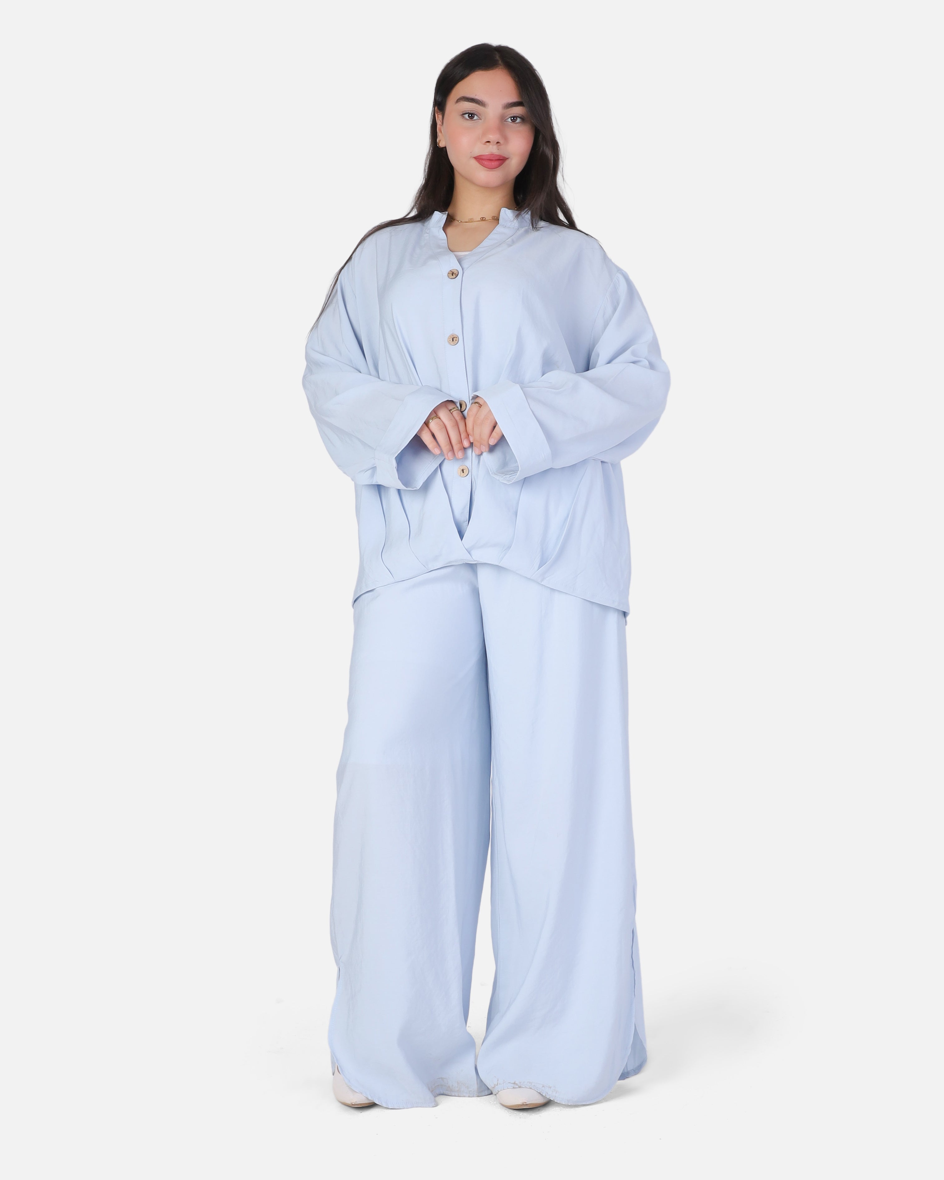 Oversized Button-Up Blouse & Wide-Leg Pants Set 2000/259