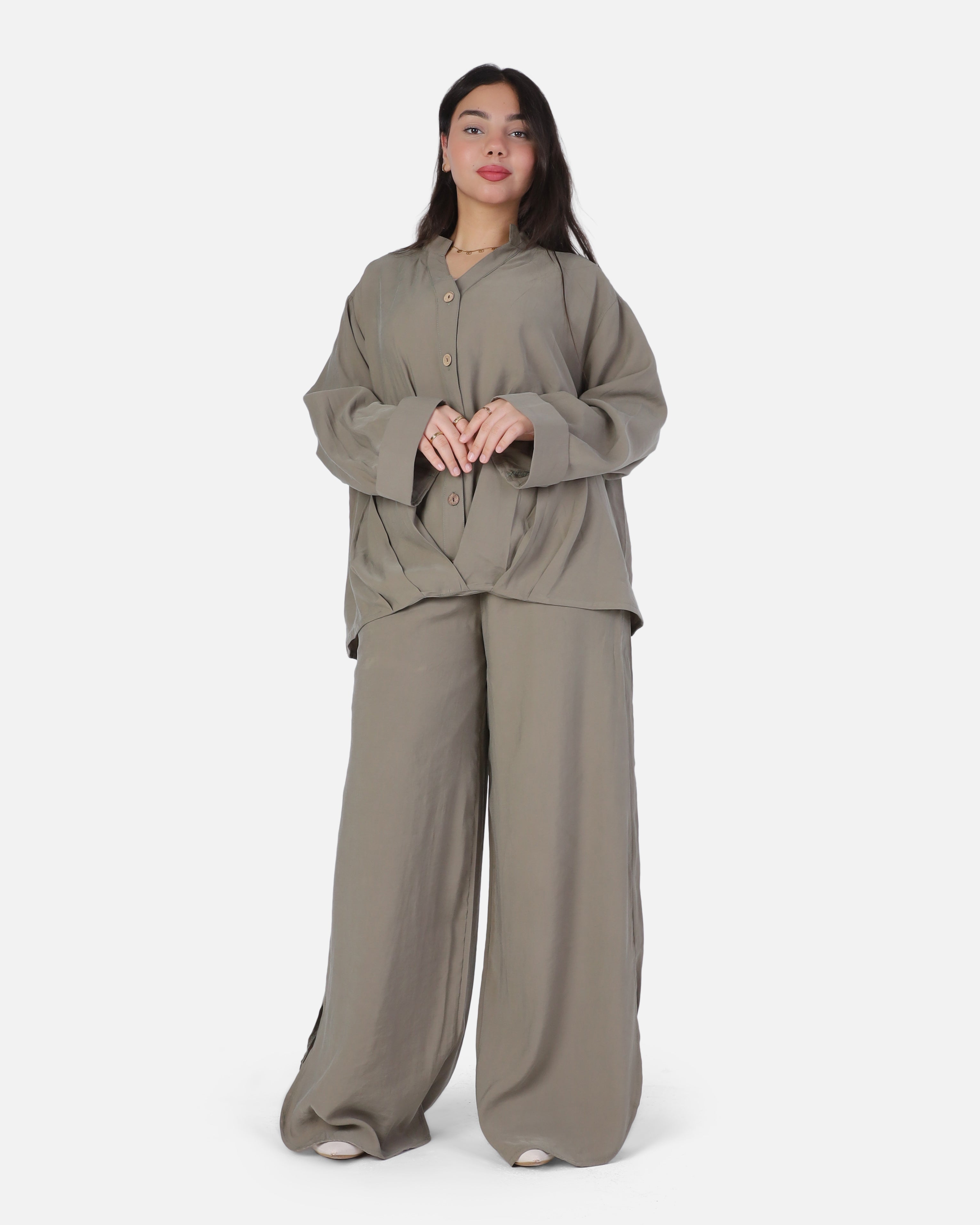 Oversized Button-Up Blouse & Wide-Leg Pants Set 2000/259