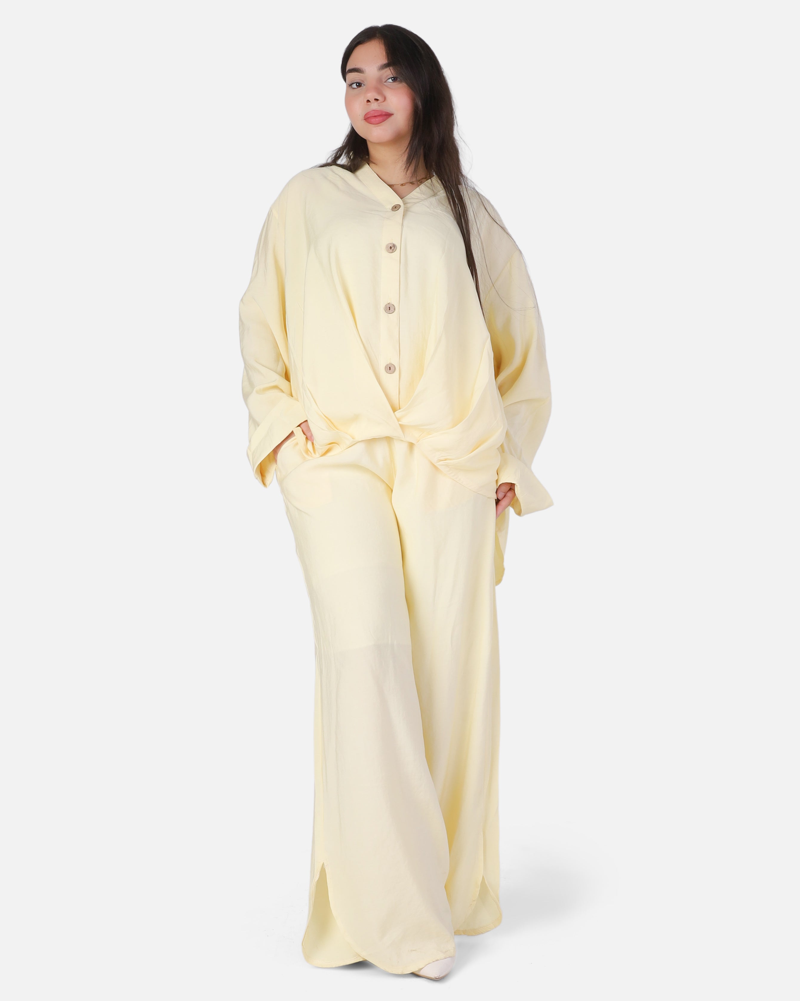Oversized Button-Up Blouse & Wide-Leg Pants Set 2000/259