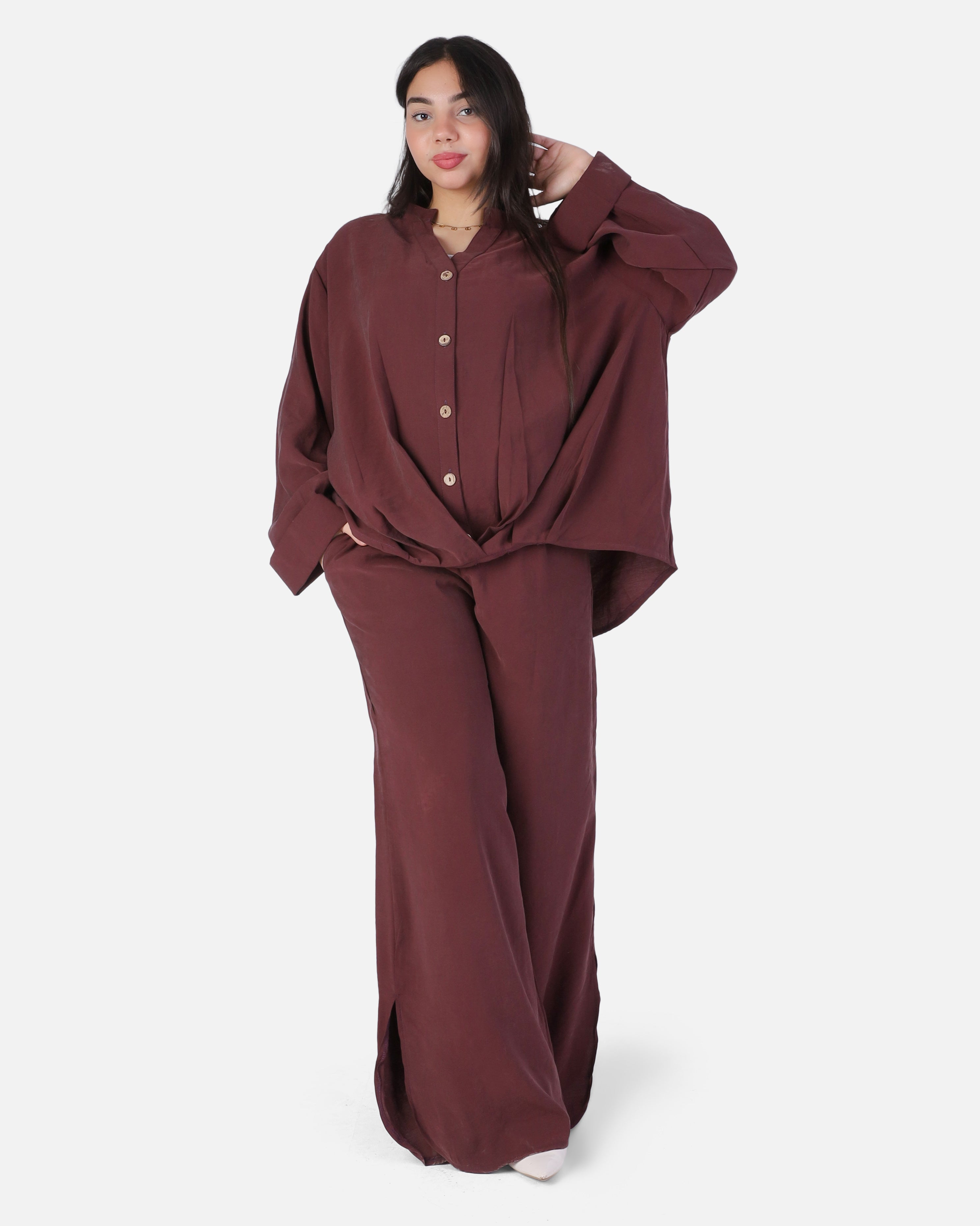 Oversized Button-Up Blouse & Wide-Leg Pants Set 2000/259