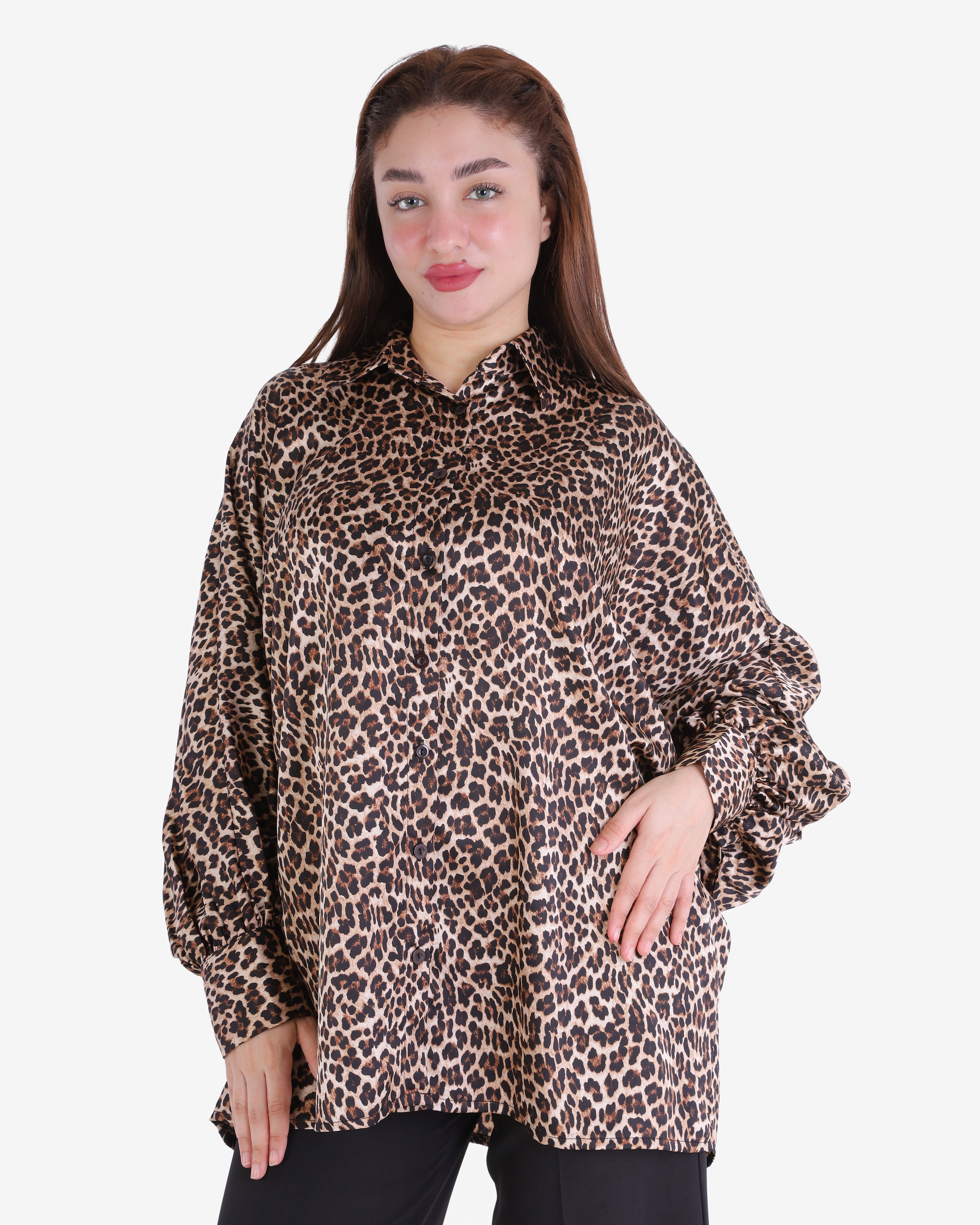 Leopard Print Stain Shirt with Front Button 2000/283/3