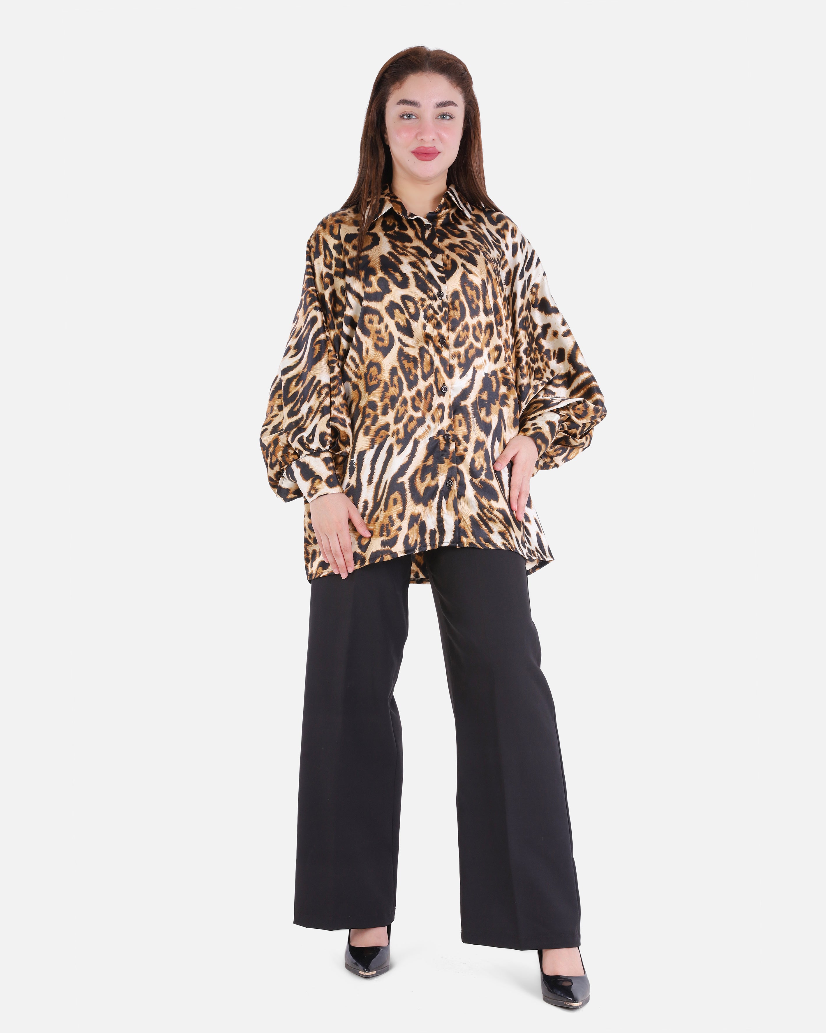 Leopard Printed Stain Shirt with Front Buttons 2000/283/4
