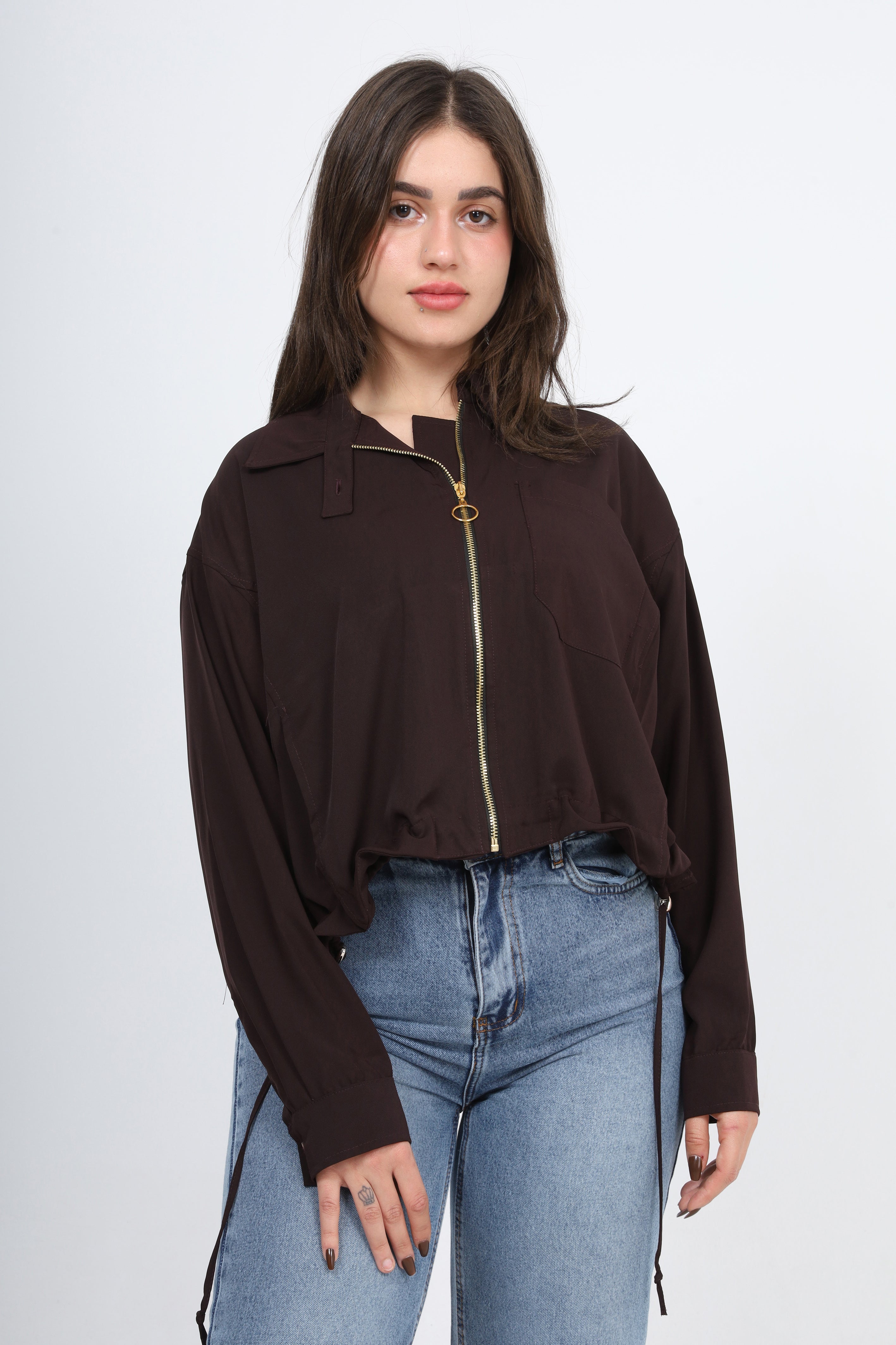 Cropped Shirt With Front Zipper 2002/001