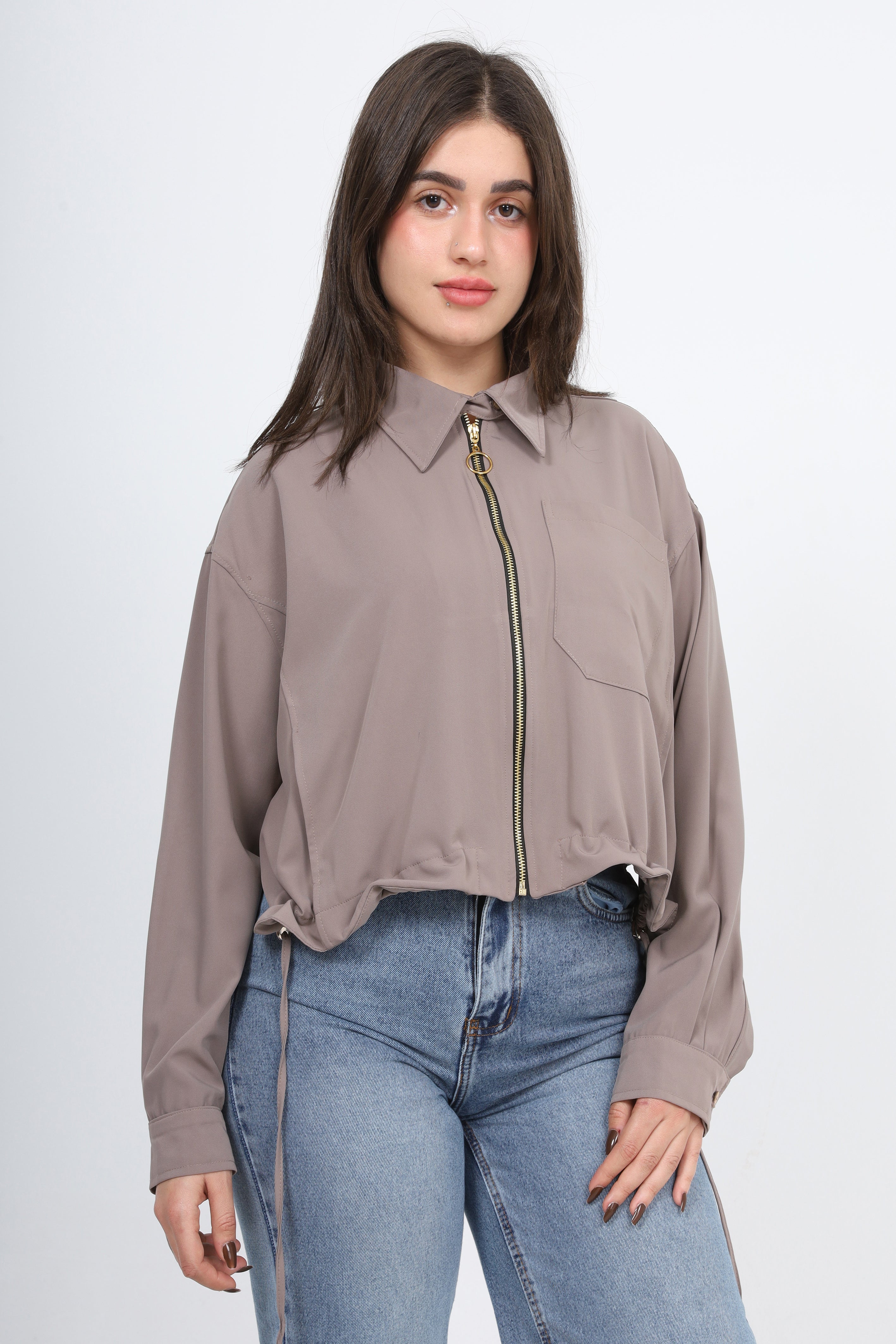 Cropped Shirt With Front Zipper 2002/001