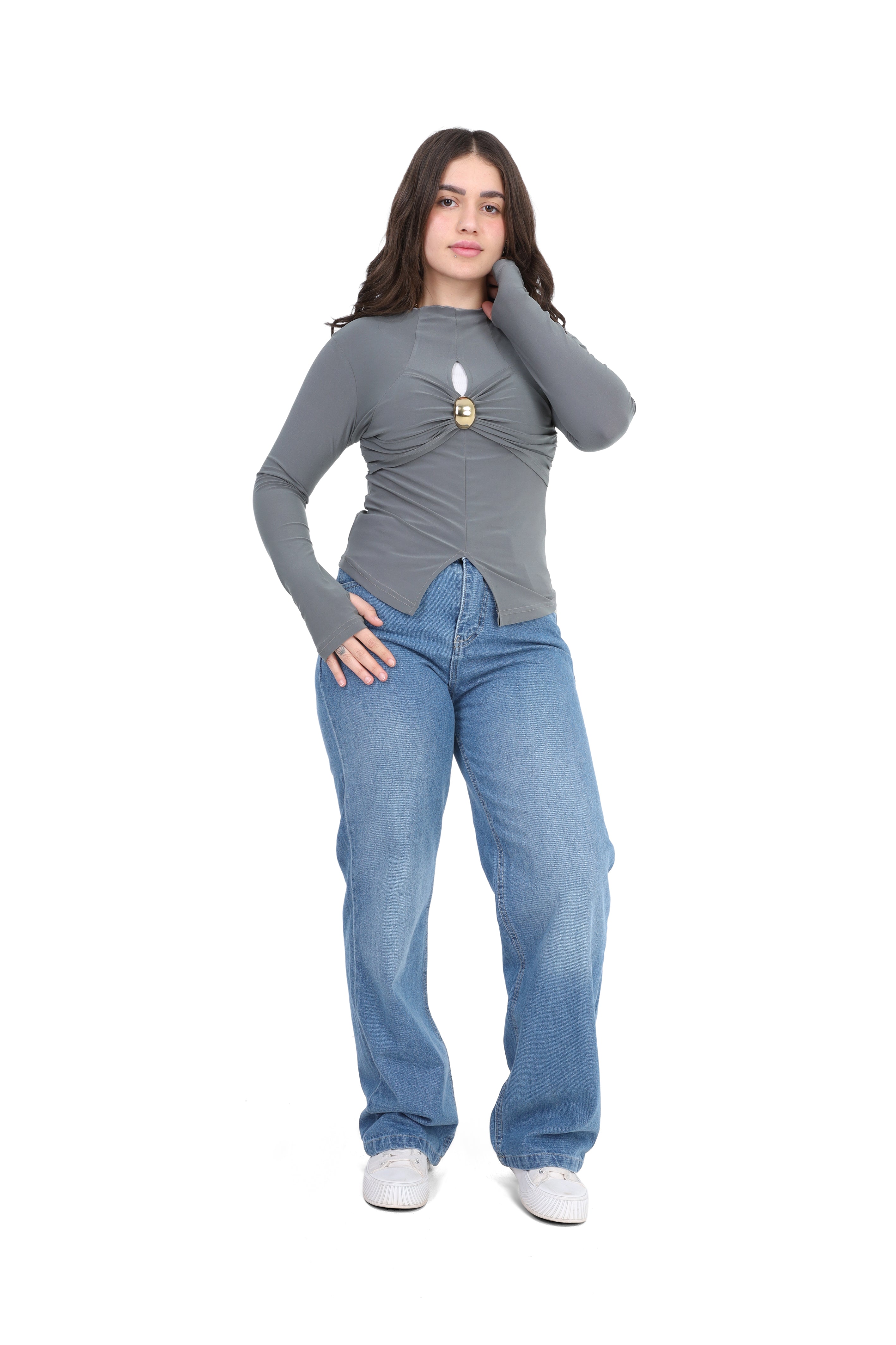 Elegant Long Sleeve Split Hem Top 2002/019