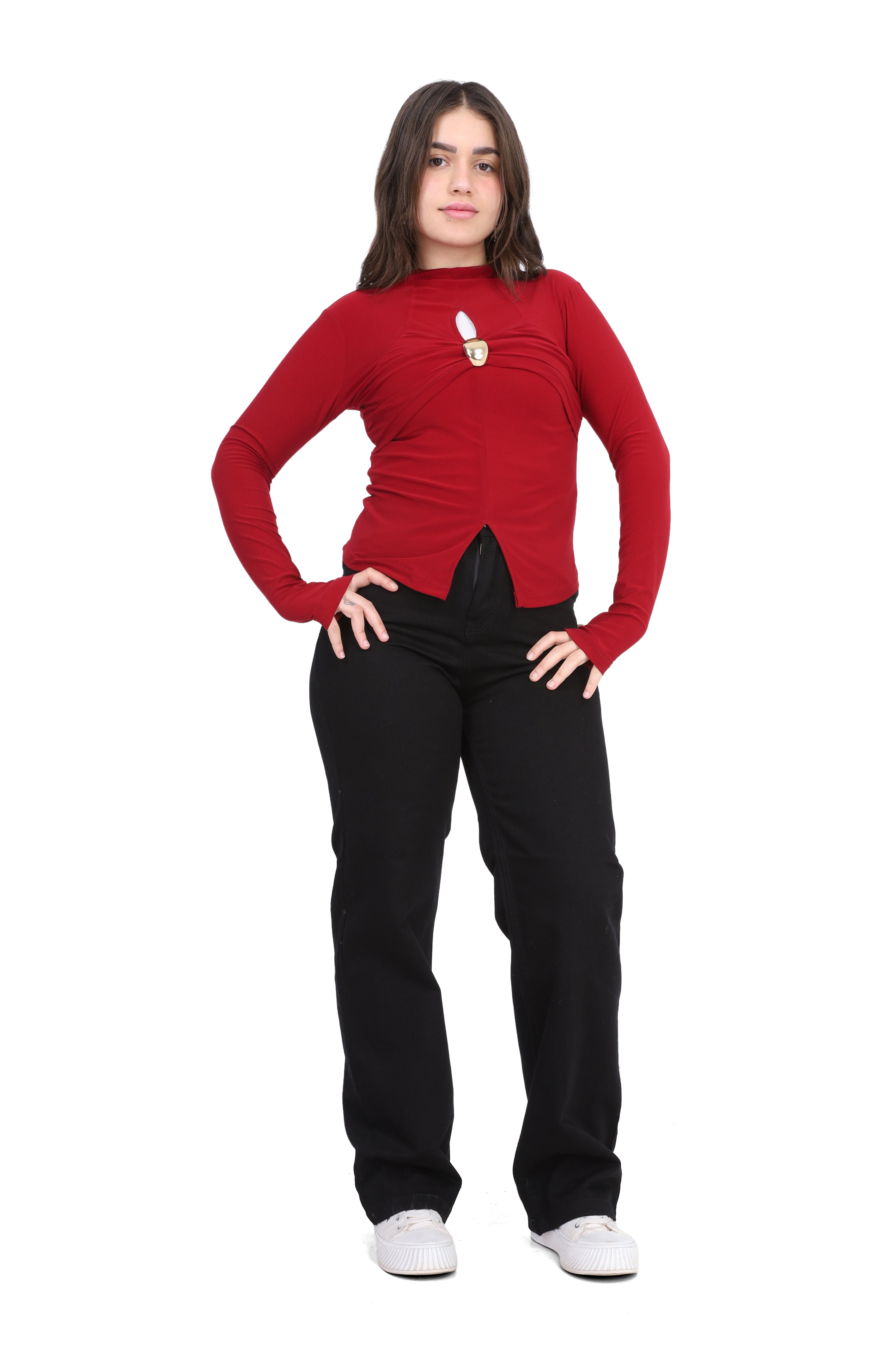 Elegant Long Sleeve Split Hem Top 2002/019