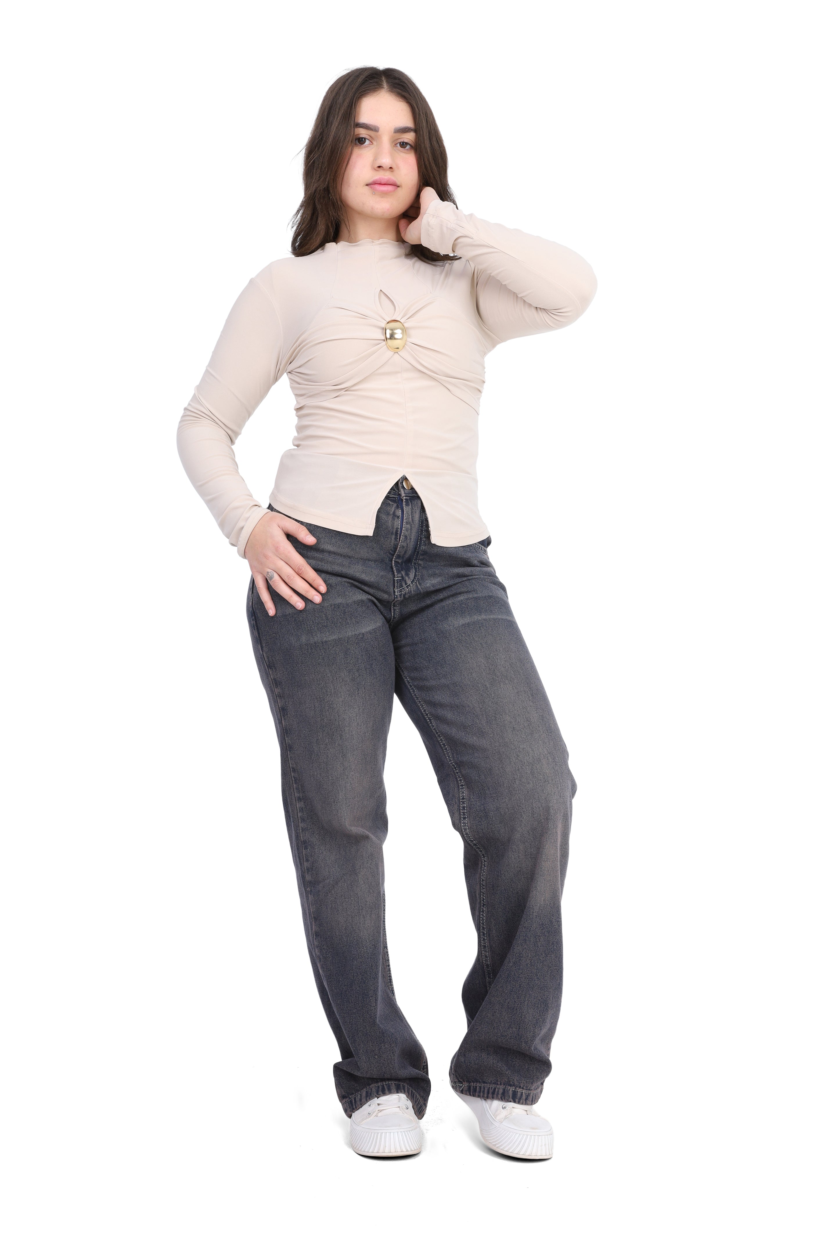 Elegant Long Sleeve Split Hem Top 2002/019