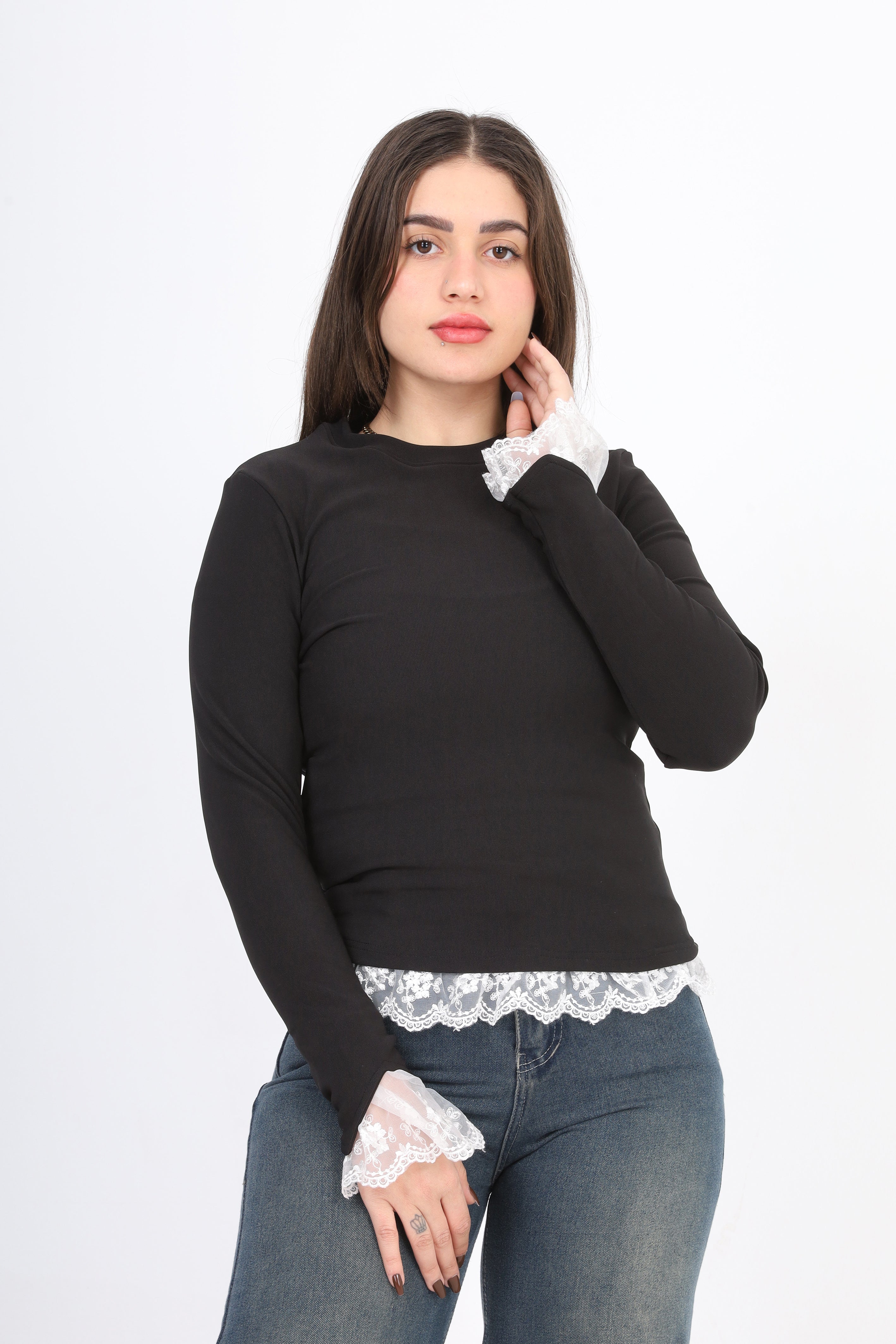 Ruffled Sleeve Lace Trim Blouse 2002/069