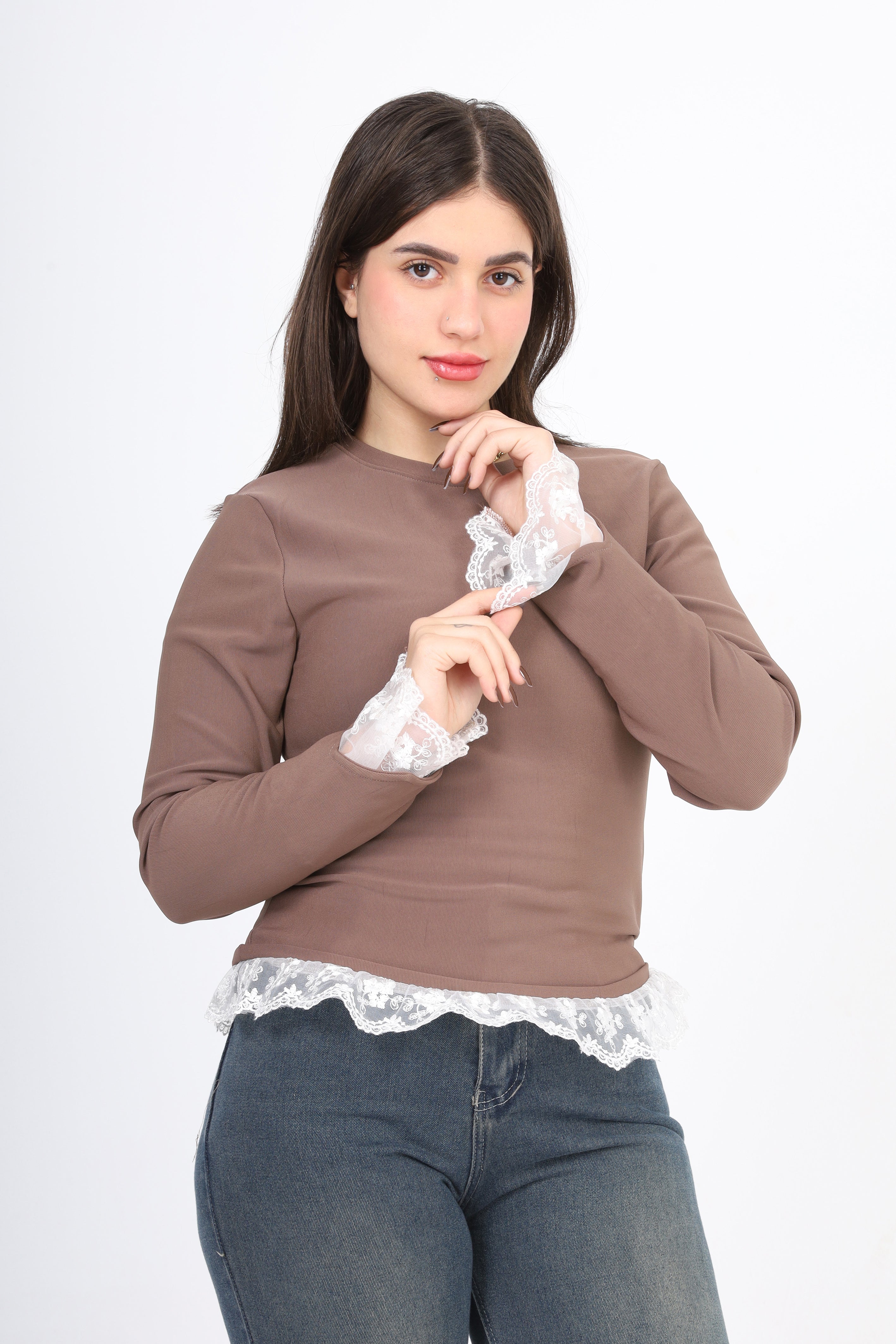 Ruffled Sleeve Lace Trim Blouse 2002/069