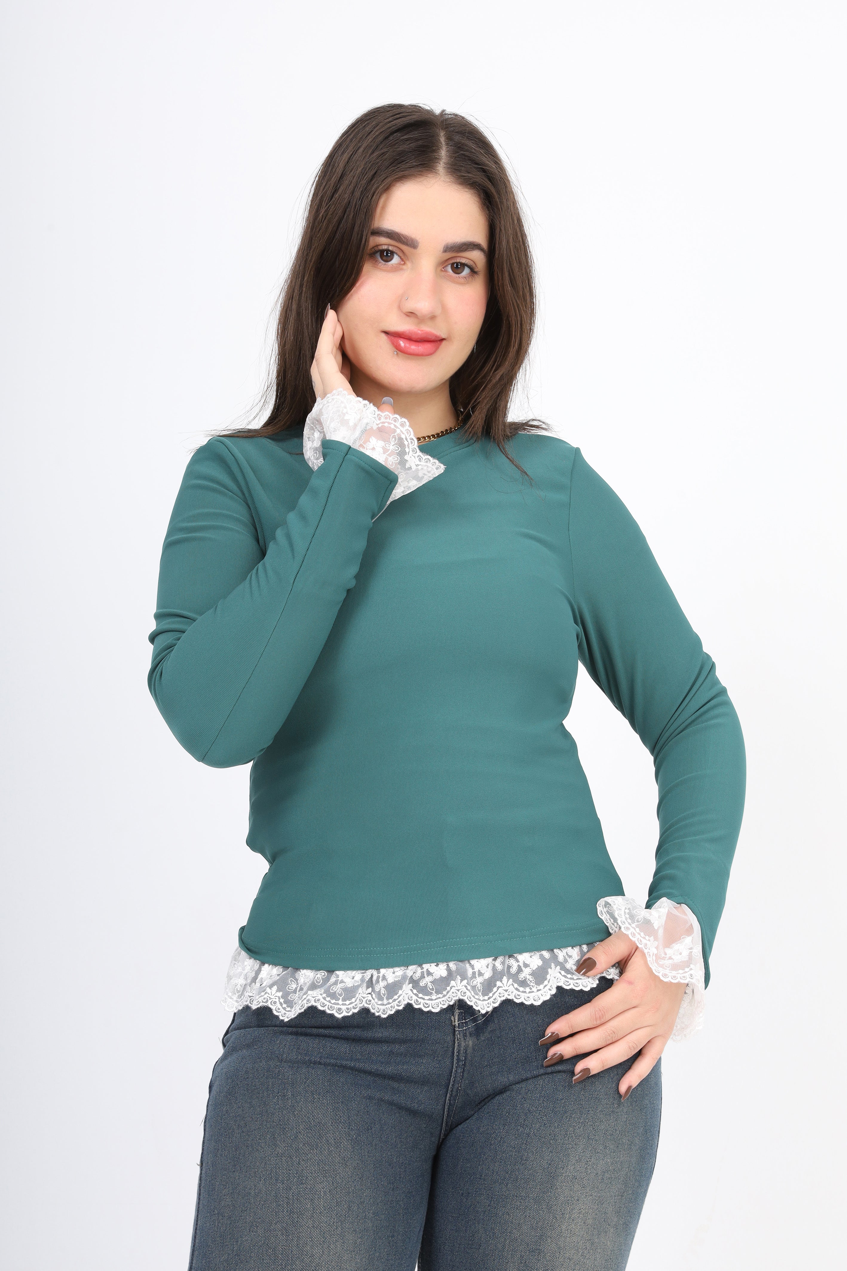 Ruffled Sleeve Lace Trim Blouse 2002/069