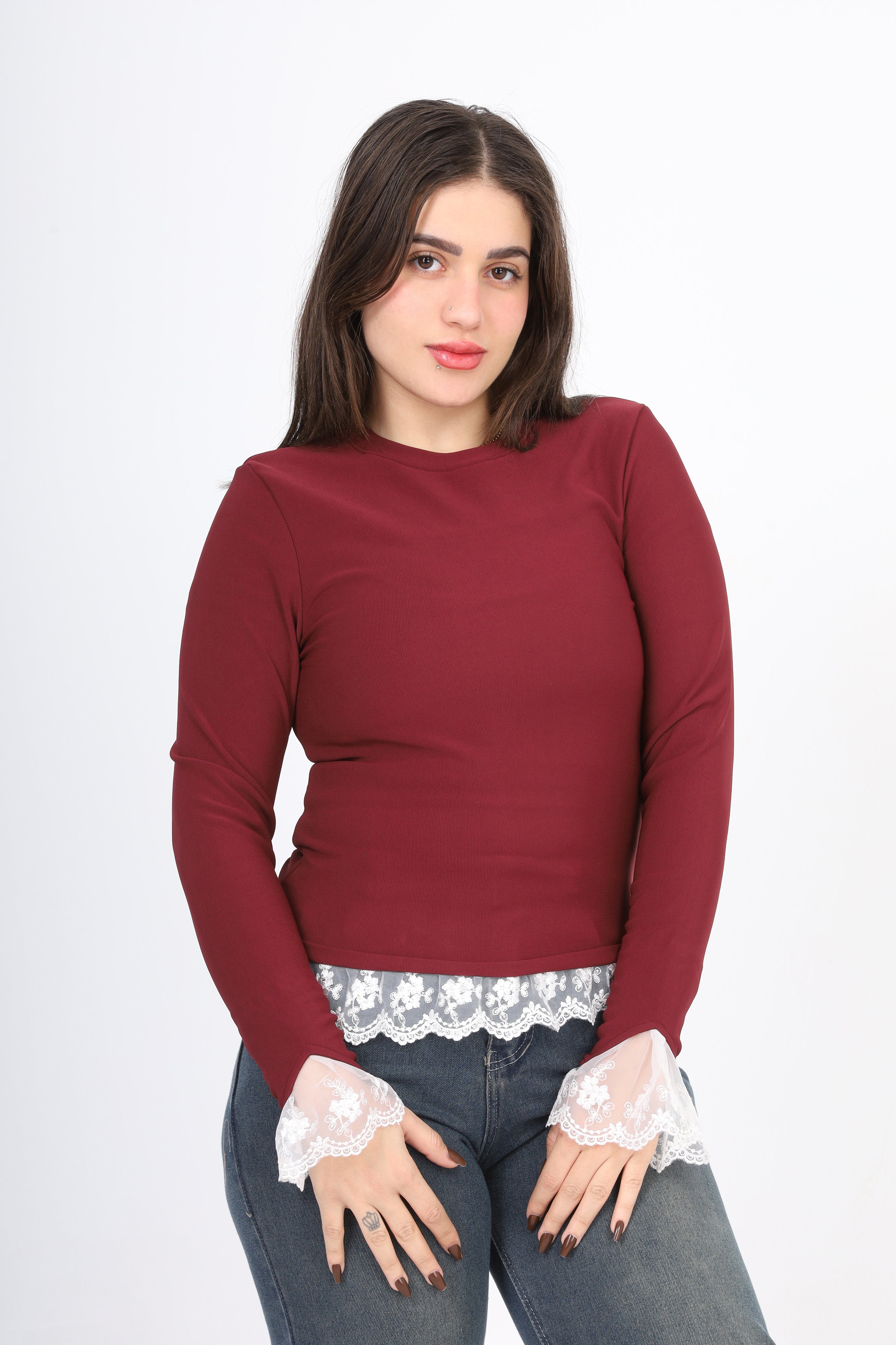 Ruffled Sleeve Lace Trim Blouse 2002/069