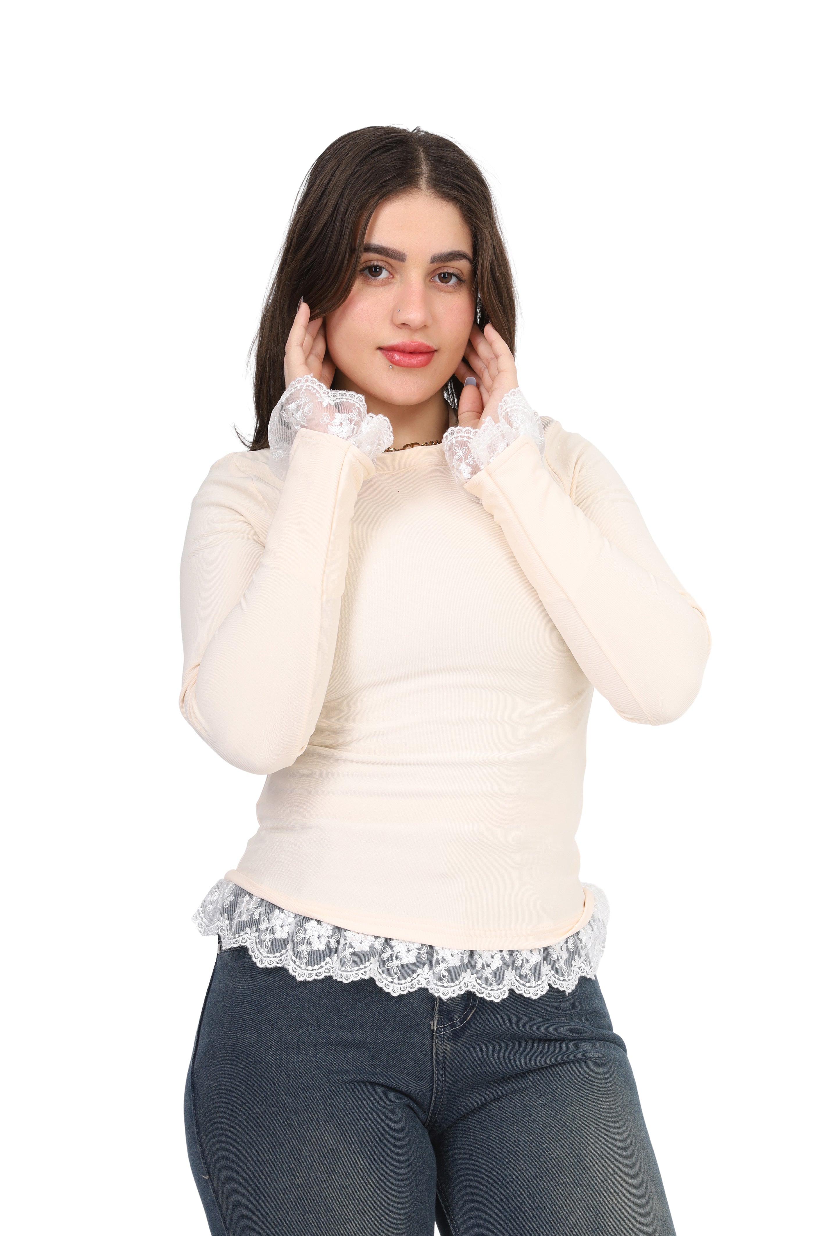 Ruffled Sleeve Lace Trim Blouse 2002/069