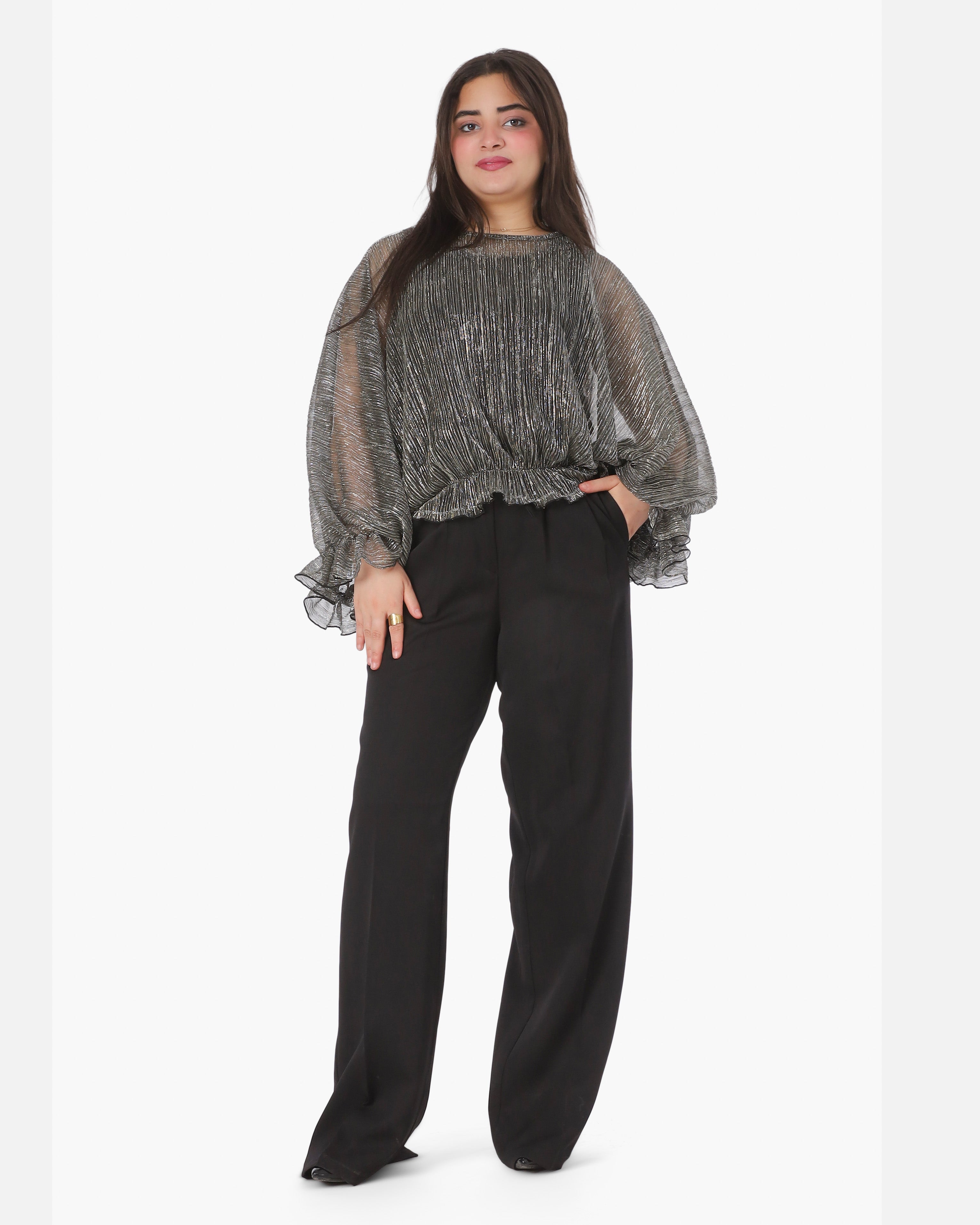 Metallic Pleated Ruffle Blouse 2002/080/2