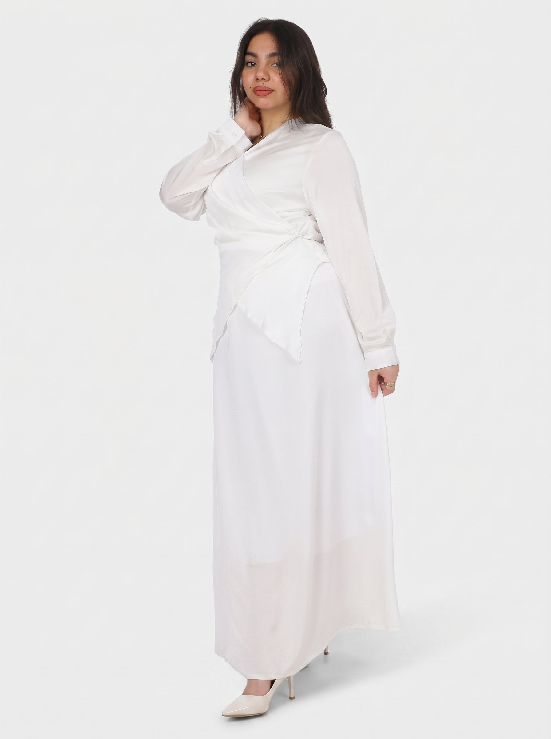 Satin Tie-Side Blouse & Skirt Set 2002/093