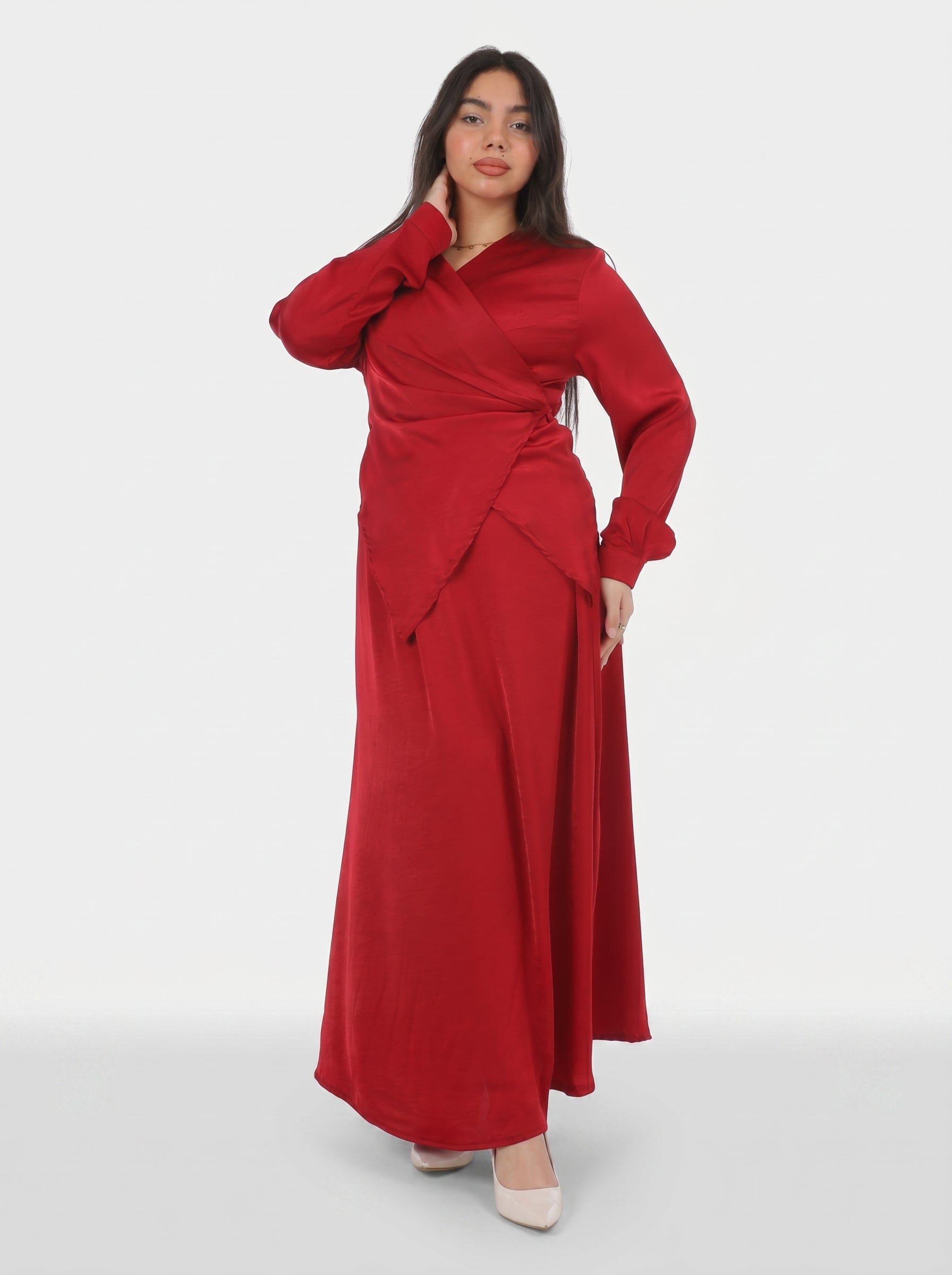 Satin Tie-Side Blouse & Skirt Set 2002/093
