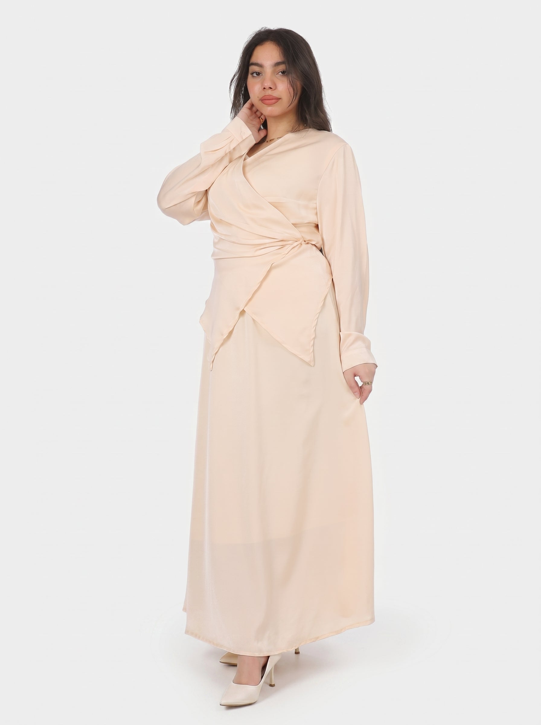 Satin Tie-Side Blouse & Skirt Set 2002/093