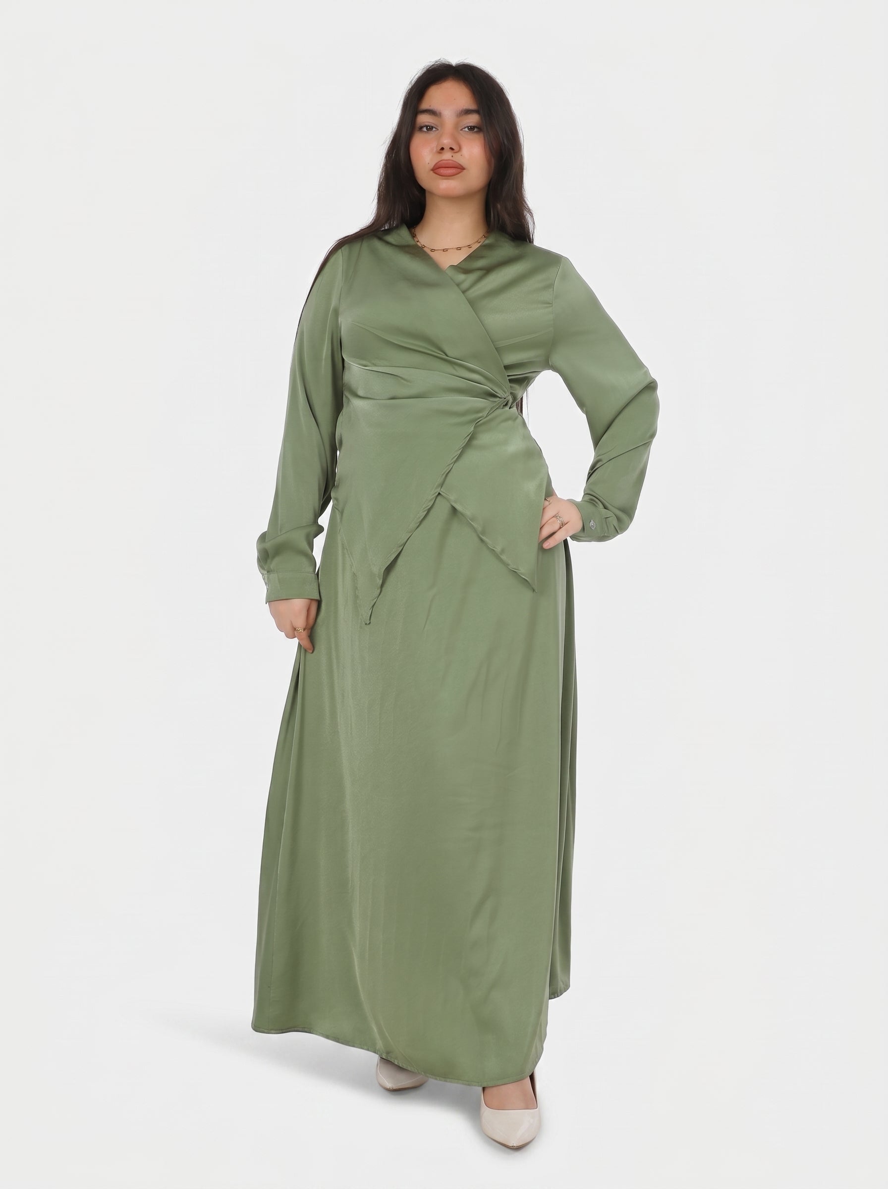 Satin Tie-Side Blouse & Skirt Set 2002/093