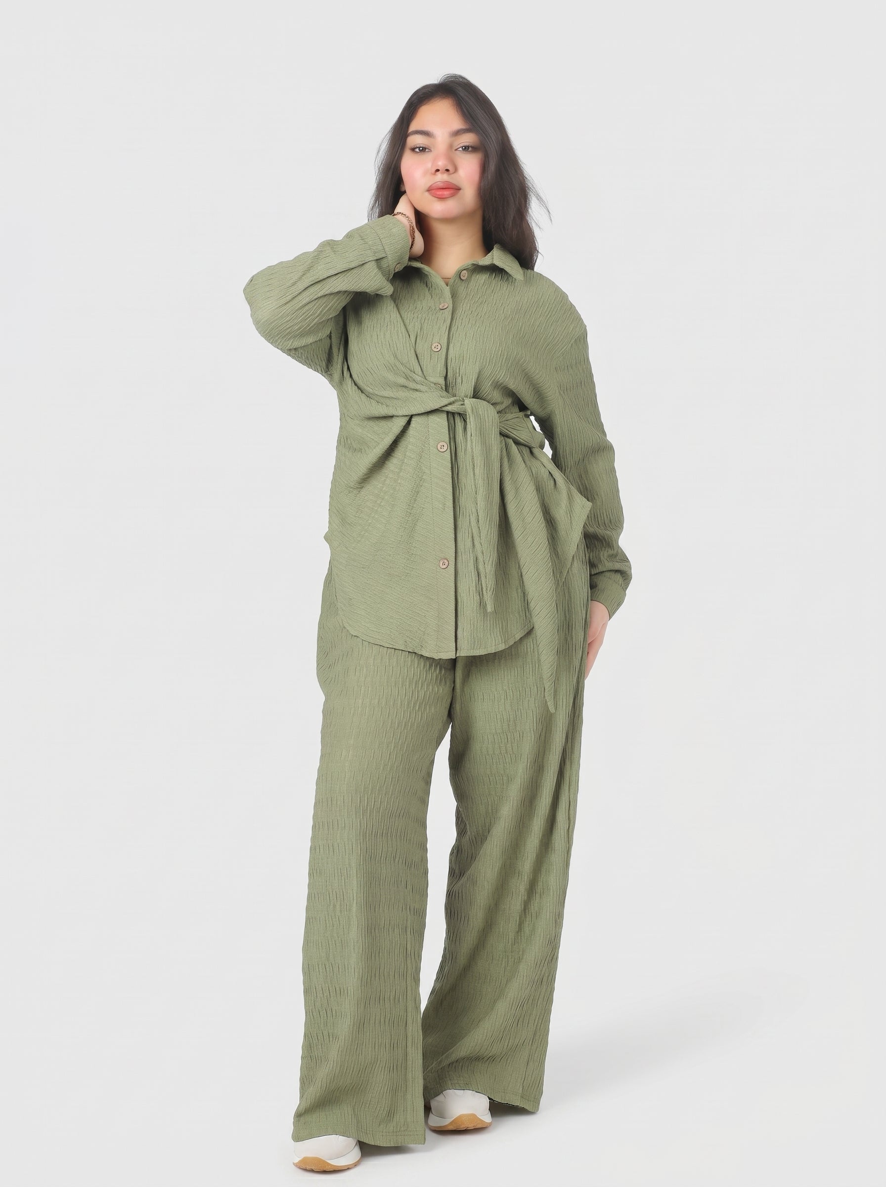 Side-Tie Blouse & Wide-Leg Pants Co-Ord Set 2002/143