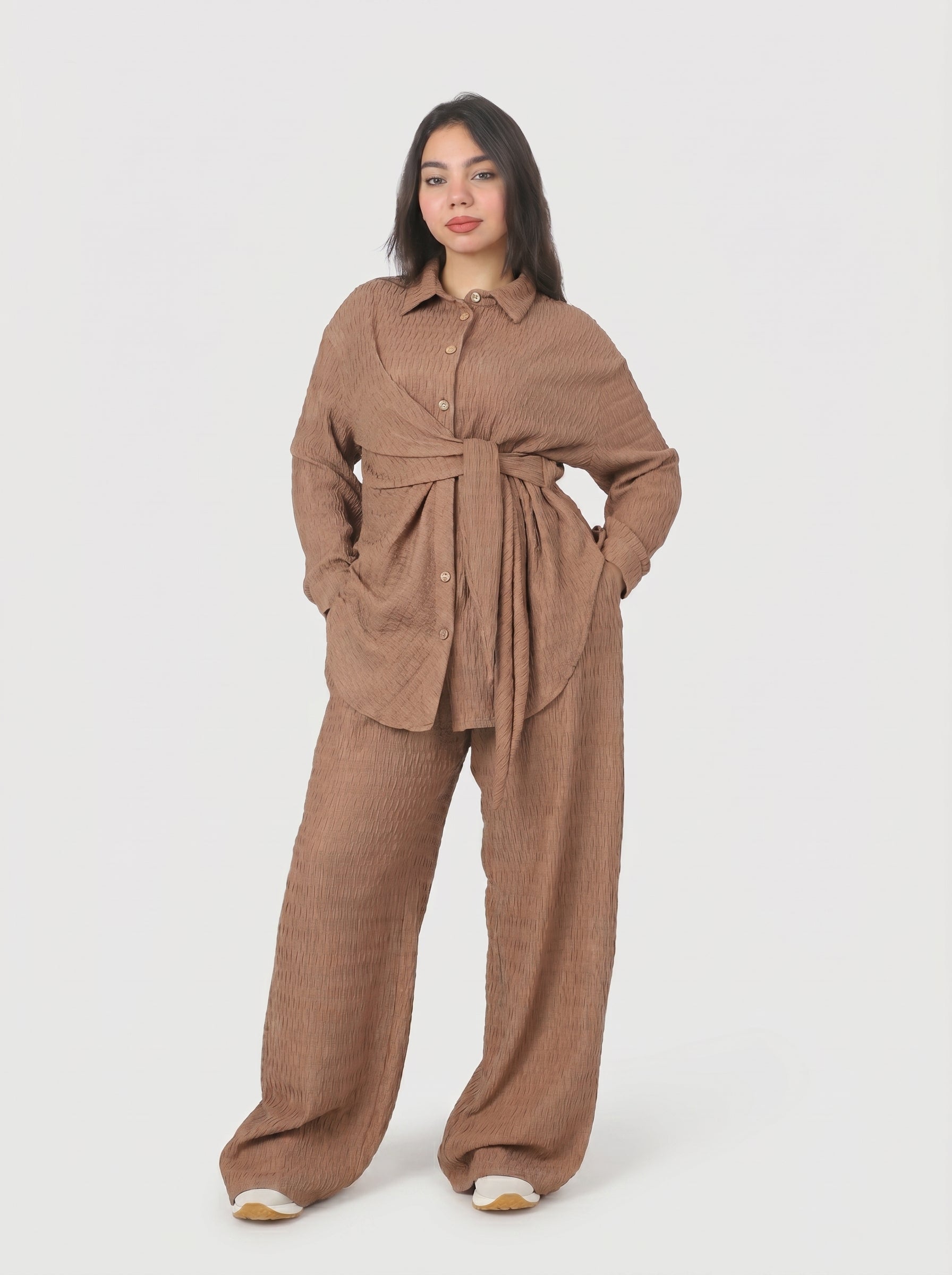 Side-Tie Blouse & Wide-Leg Pants Co-Ord Set 2002/143