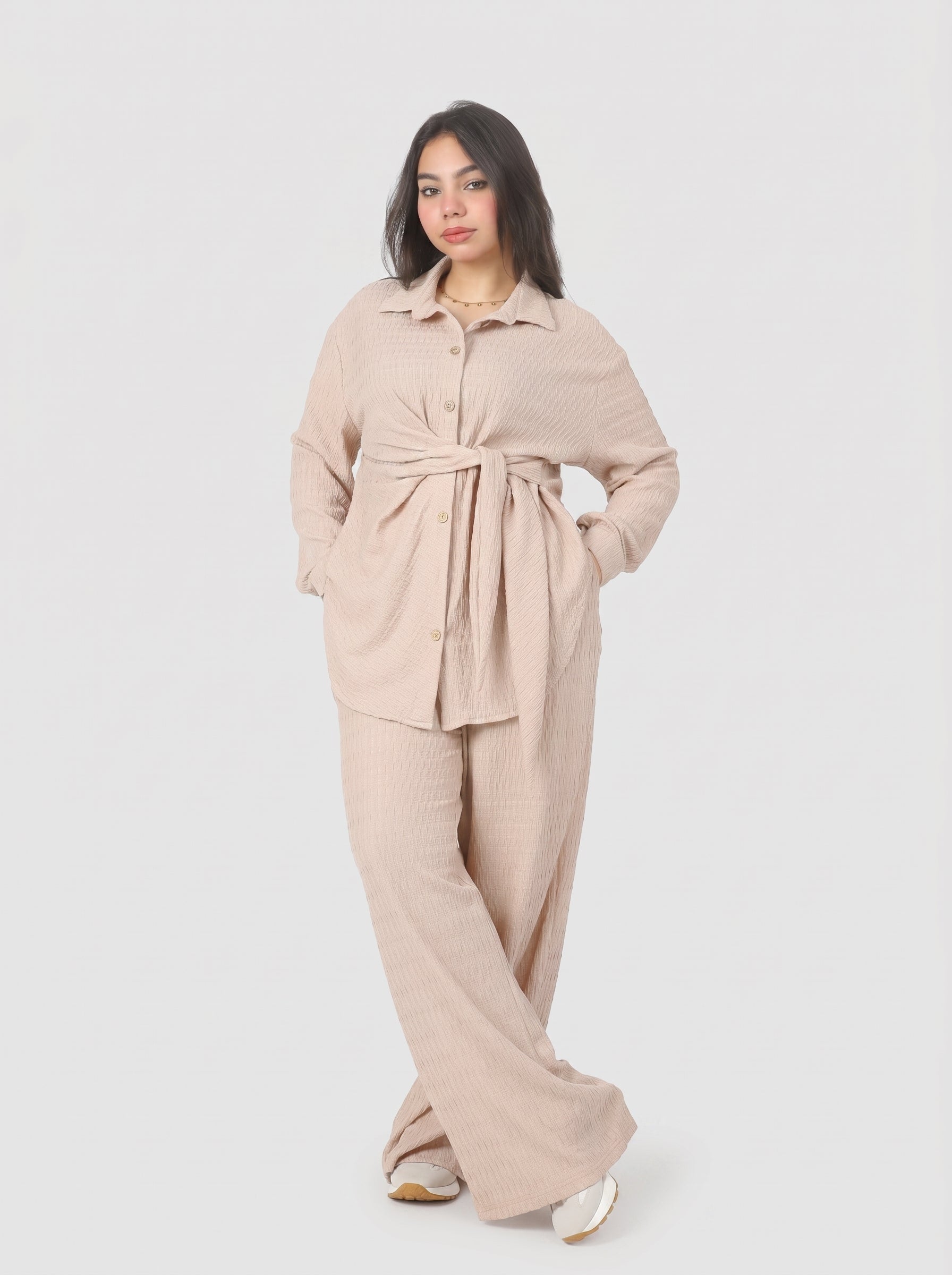 Side-Tie Blouse & Wide-Leg Pants Co-Ord Set 2002/143