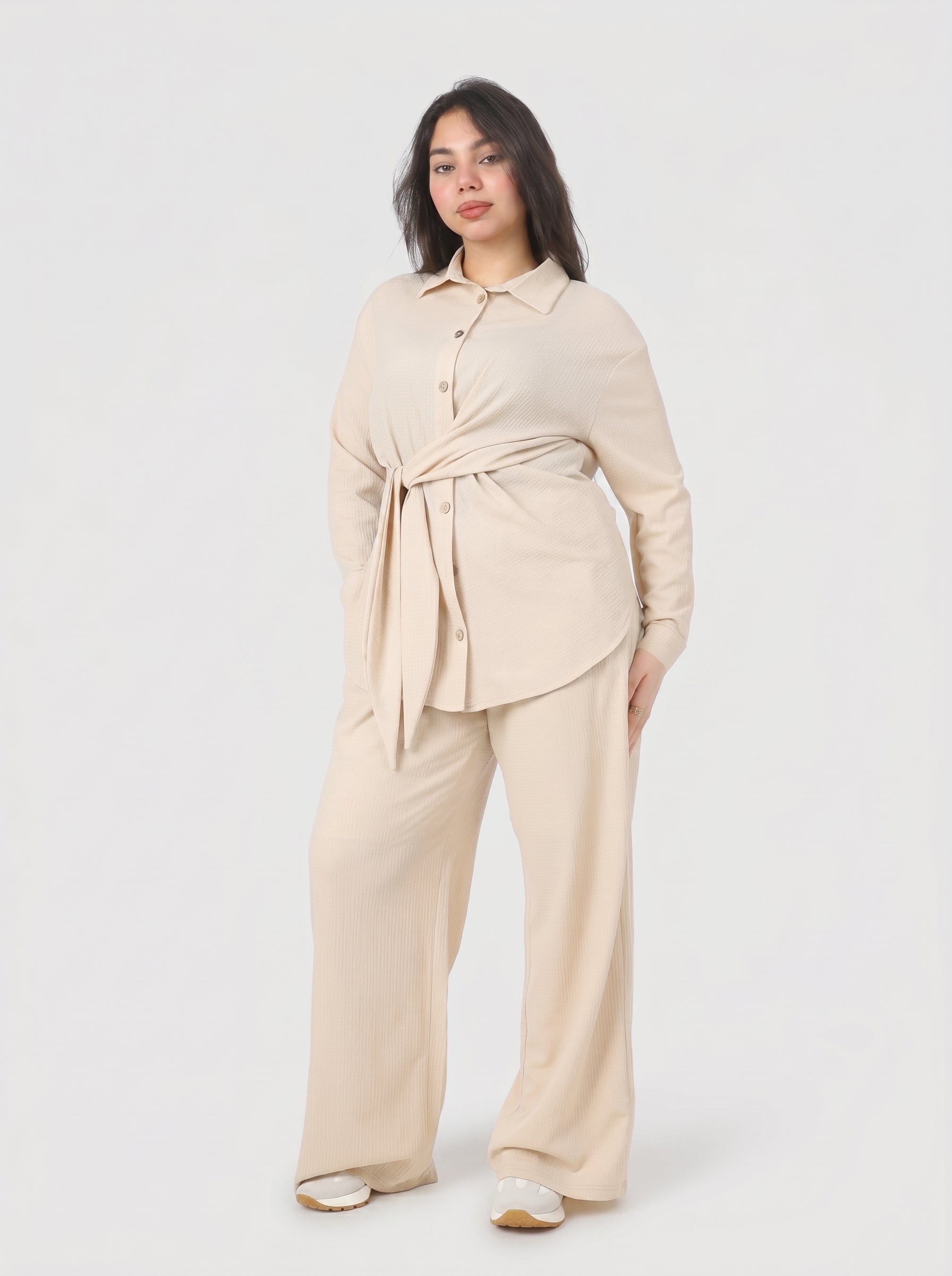 Side-Tie Blouse & Wide-Leg Pants Co-Ord Set 2002/159