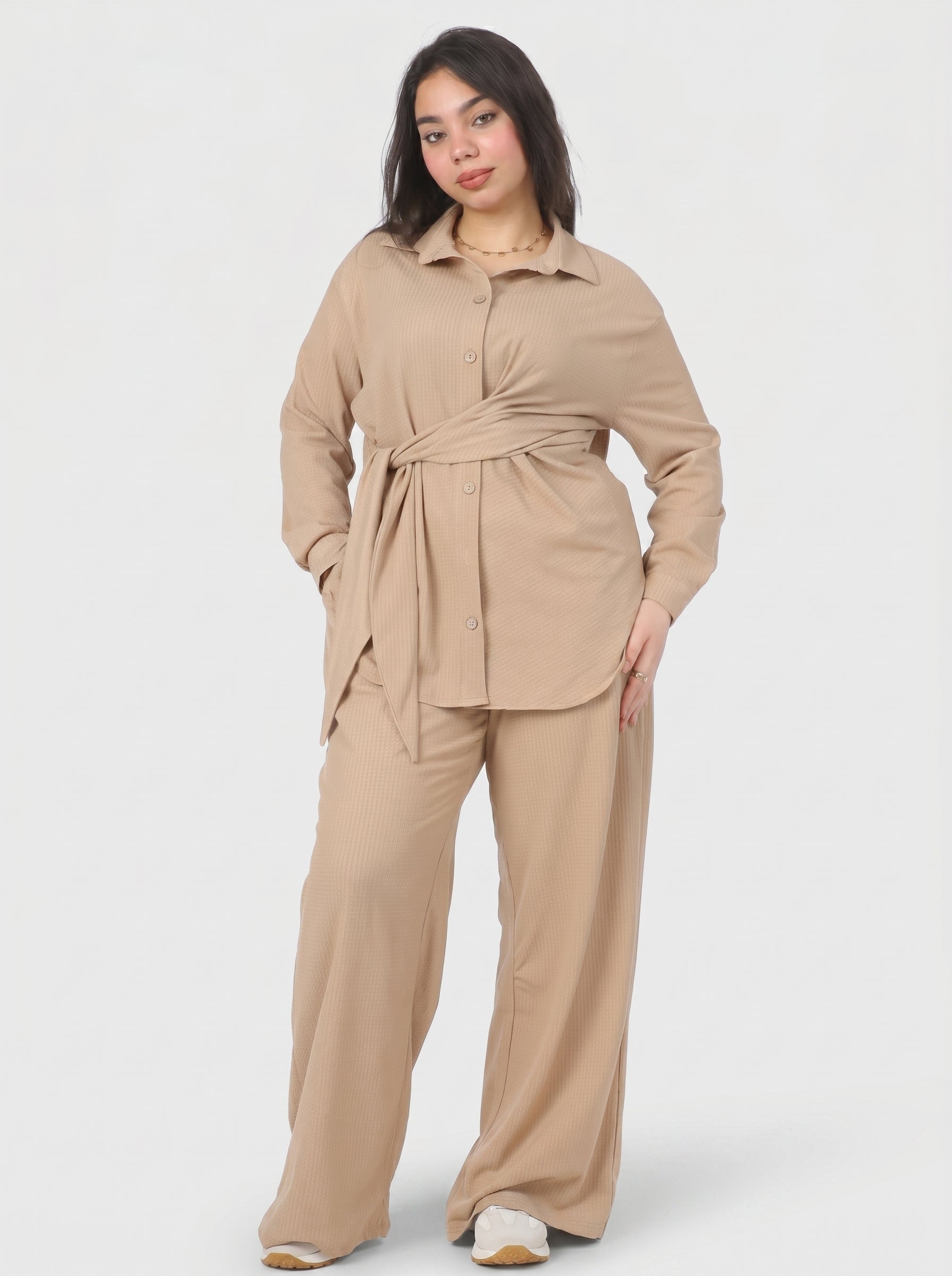 Side-Tie Blouse & Wide-Leg Pants Co-Ord Set 2002/159