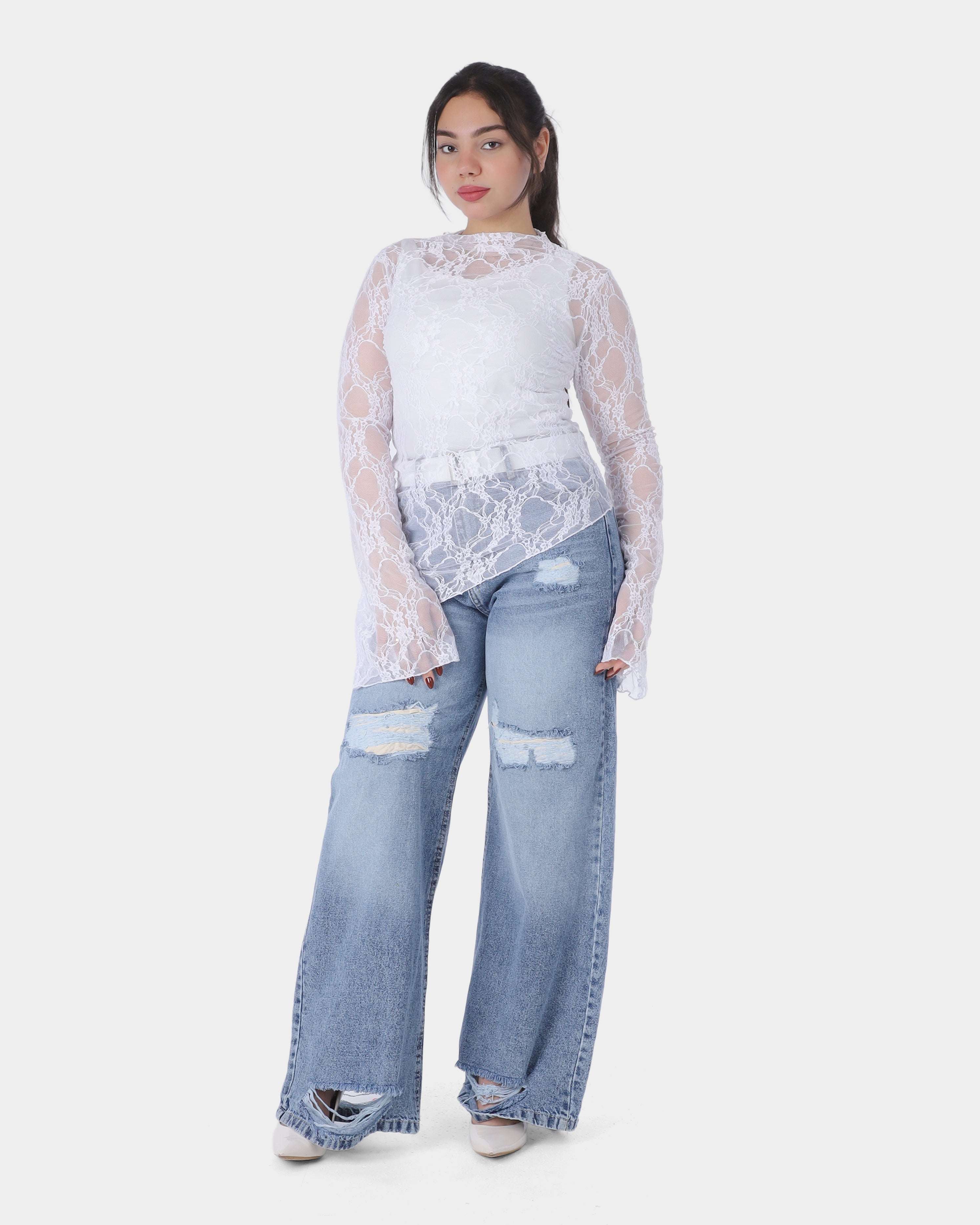 Asymmetrical Hem Lace Blouse 2002/193