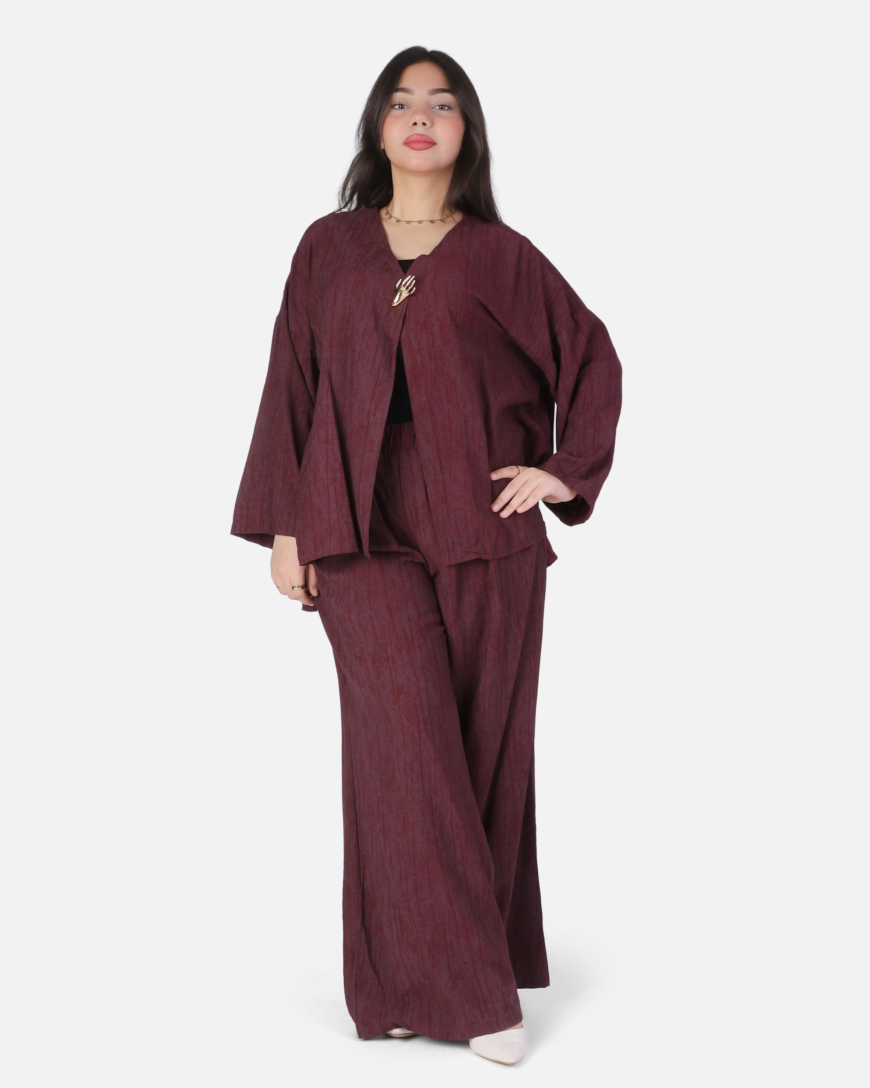 Casual Open-Front Blouse & Wide-Leg Pants Set 2002/237