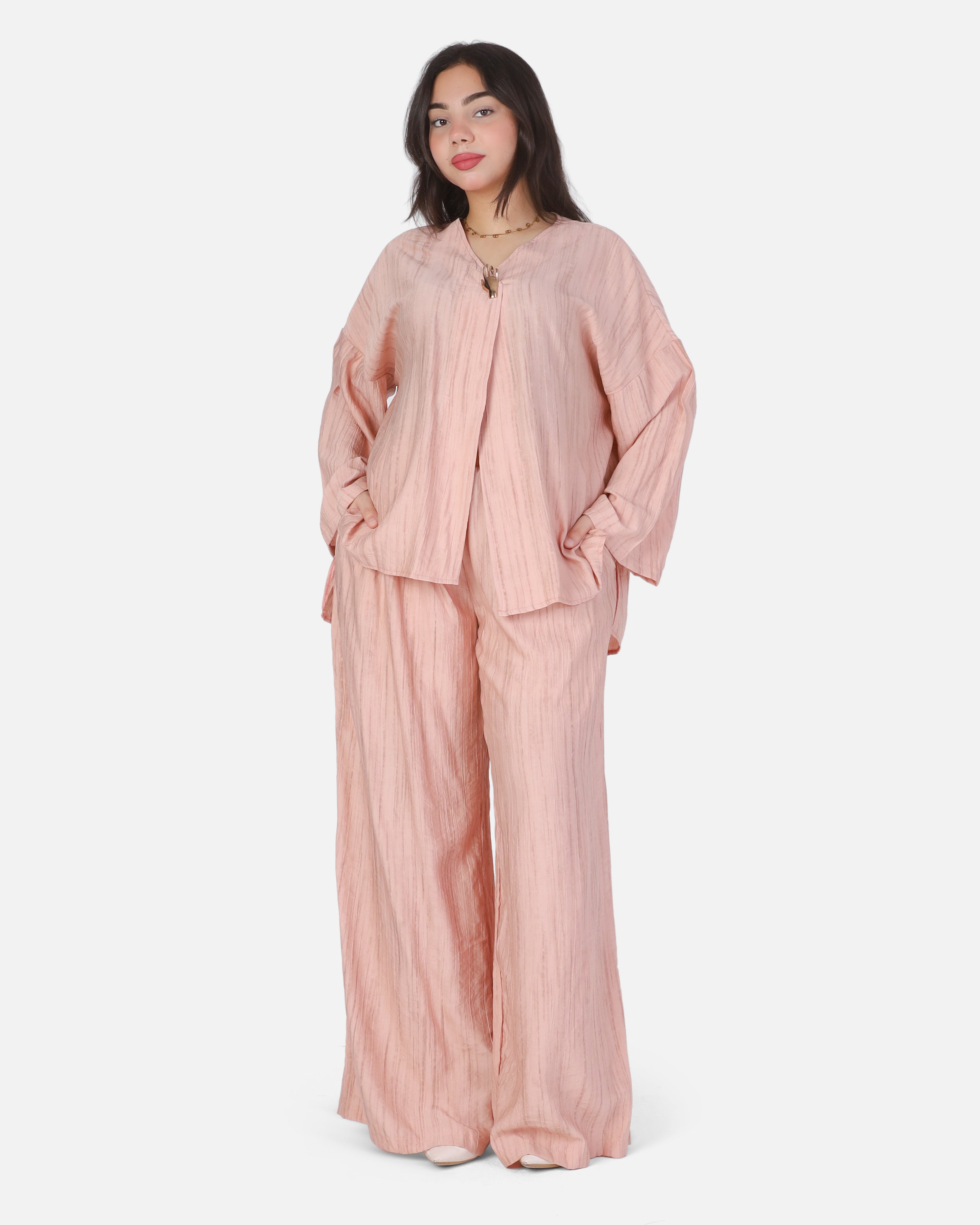 Casual Open-Front Blouse & Wide-Leg Pants Set 2002/237