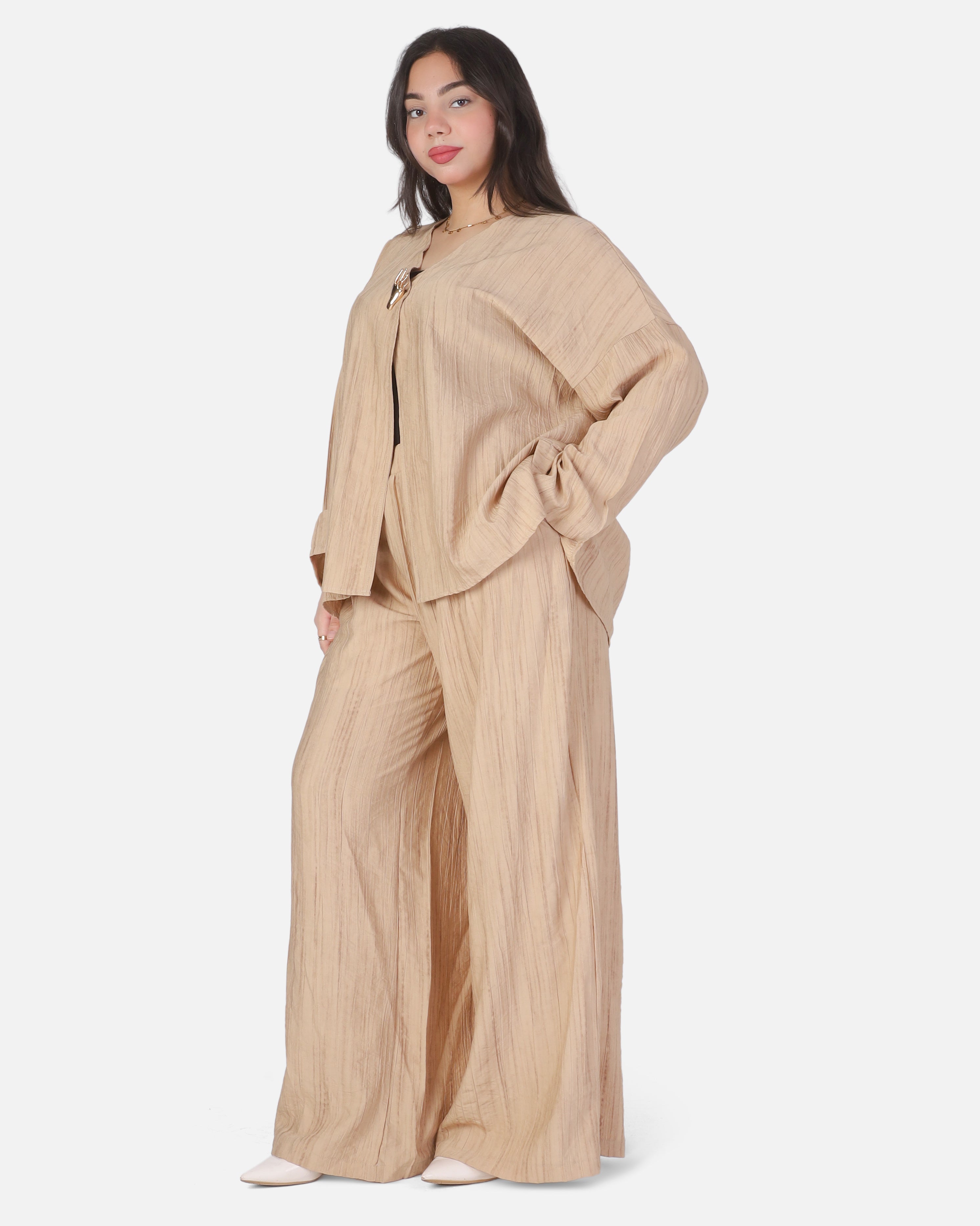 Casual Open-Front Blouse & Wide-Leg Pants Set 2002/237