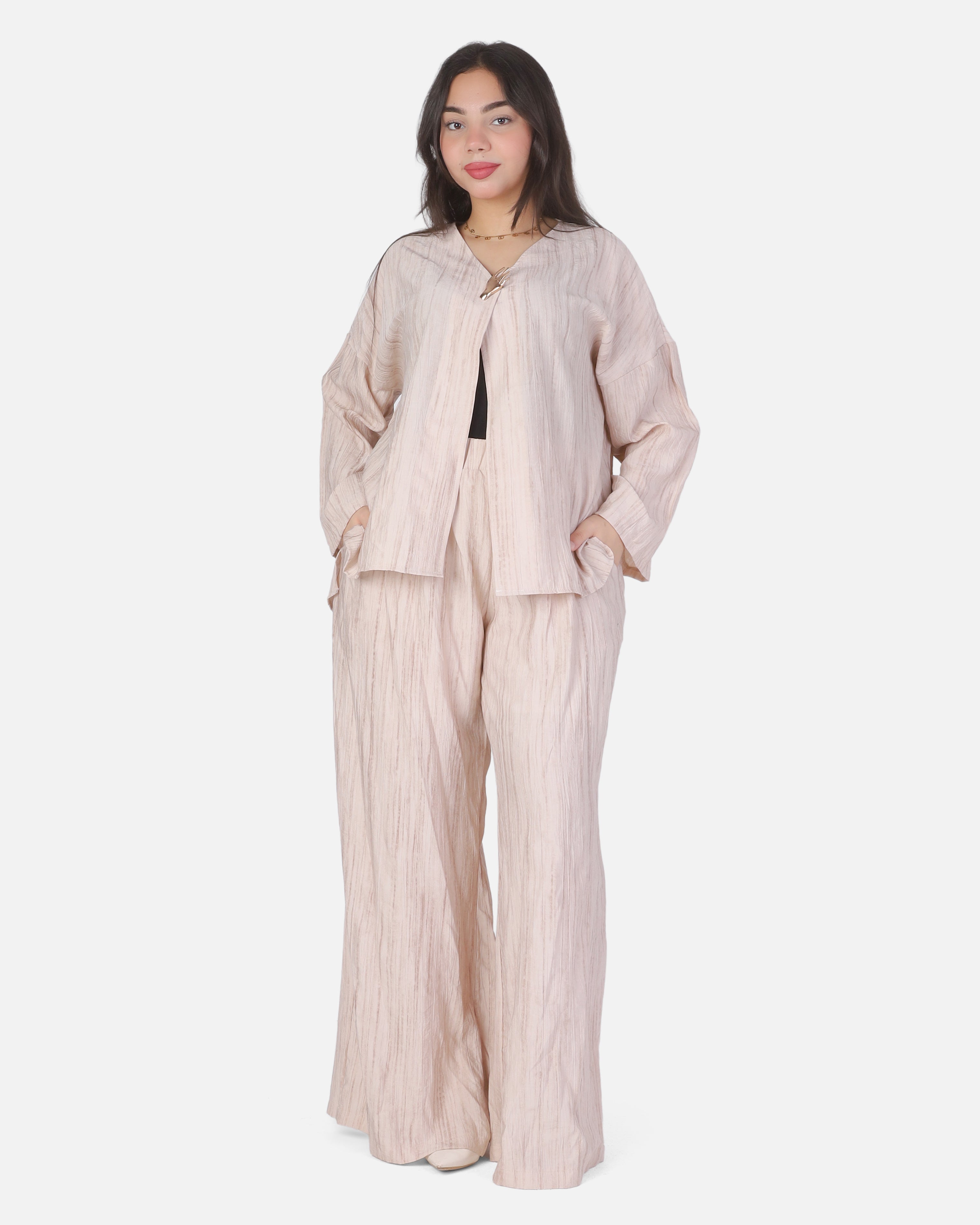 Casual Open-Front Blouse & Wide-Leg Pants Set 2002/237