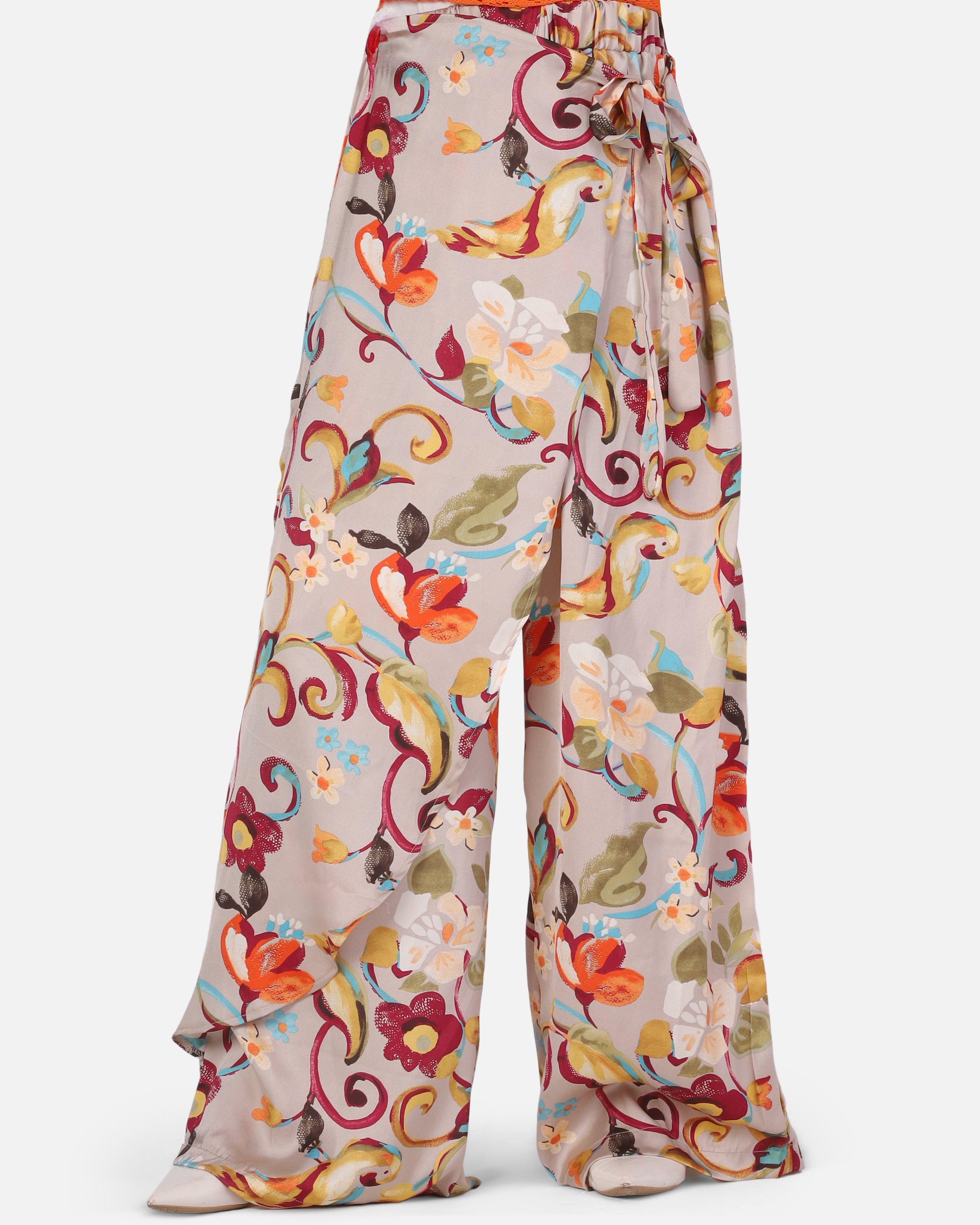 Floral Print Wide-Leg Wrap-Tie Palazzo Pants 2002/272