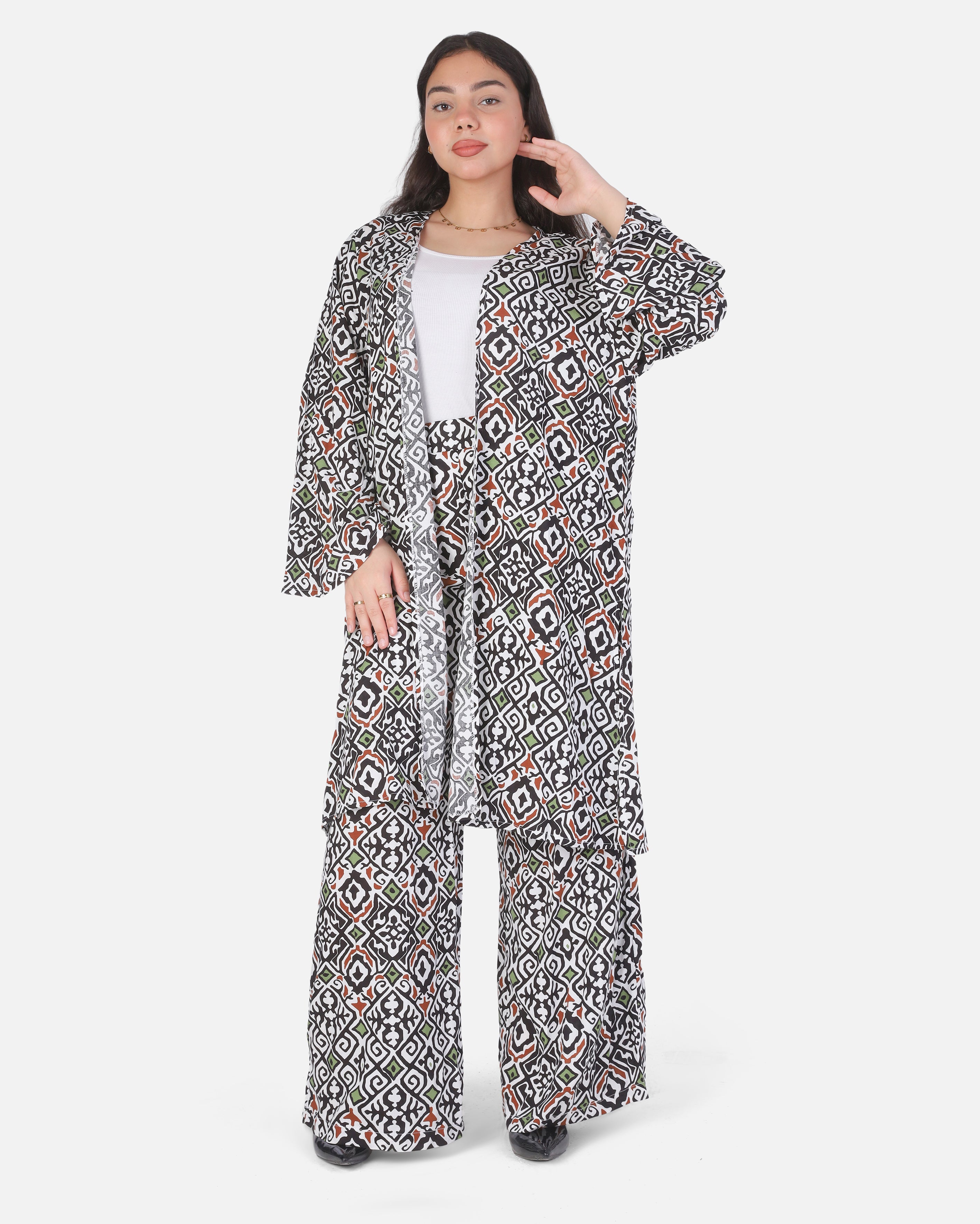 Abstract Print Cardigan & Wide-Leg Pants Set 2002/273/2