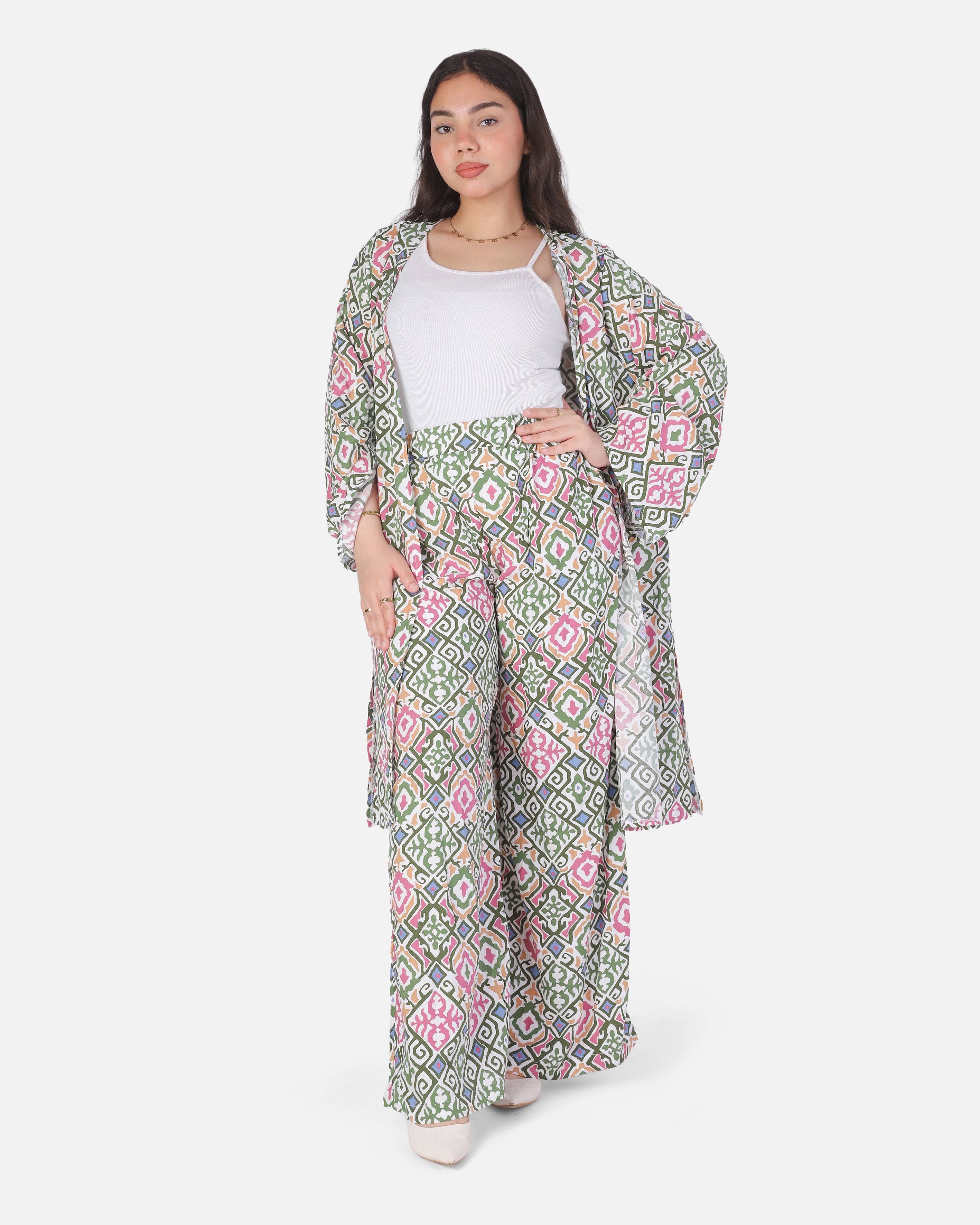 Abstract Print Cardigan & Wide-Leg Pants Set 2002/273/2