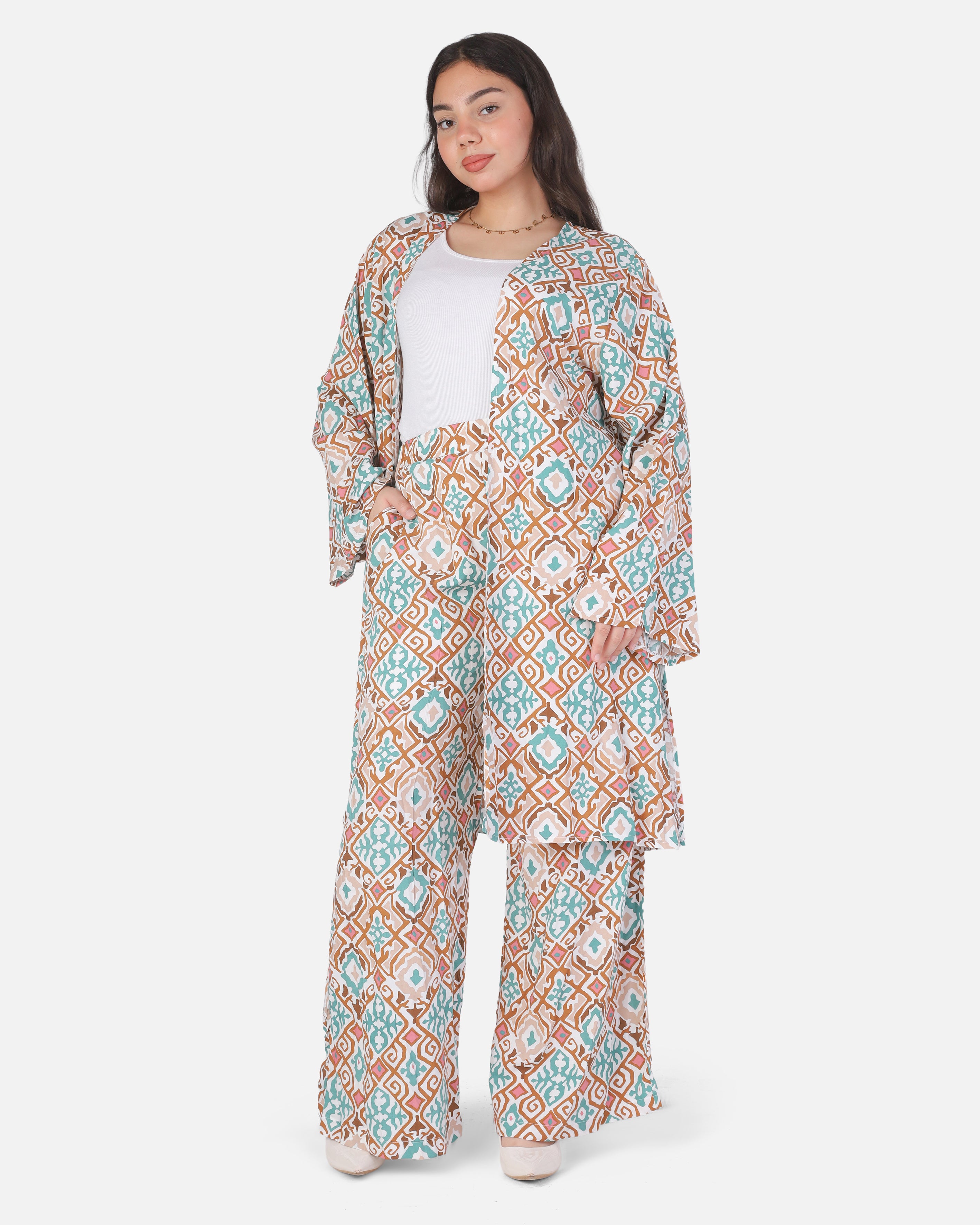 Abstract Print Cardigan & Wide-Leg Pants Set 2002/273/2