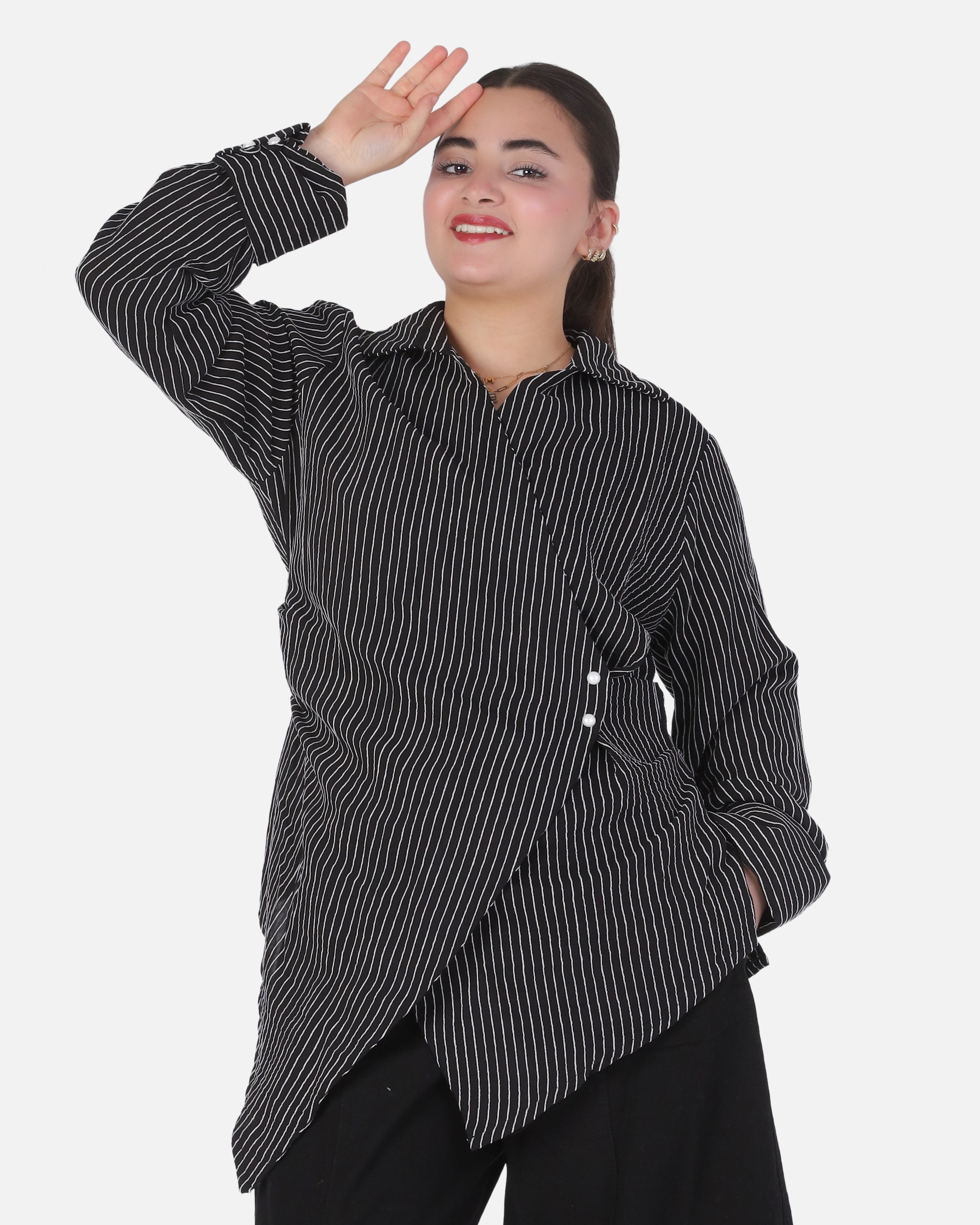 Striped Blouse with Asymmetric Hem 2002/277