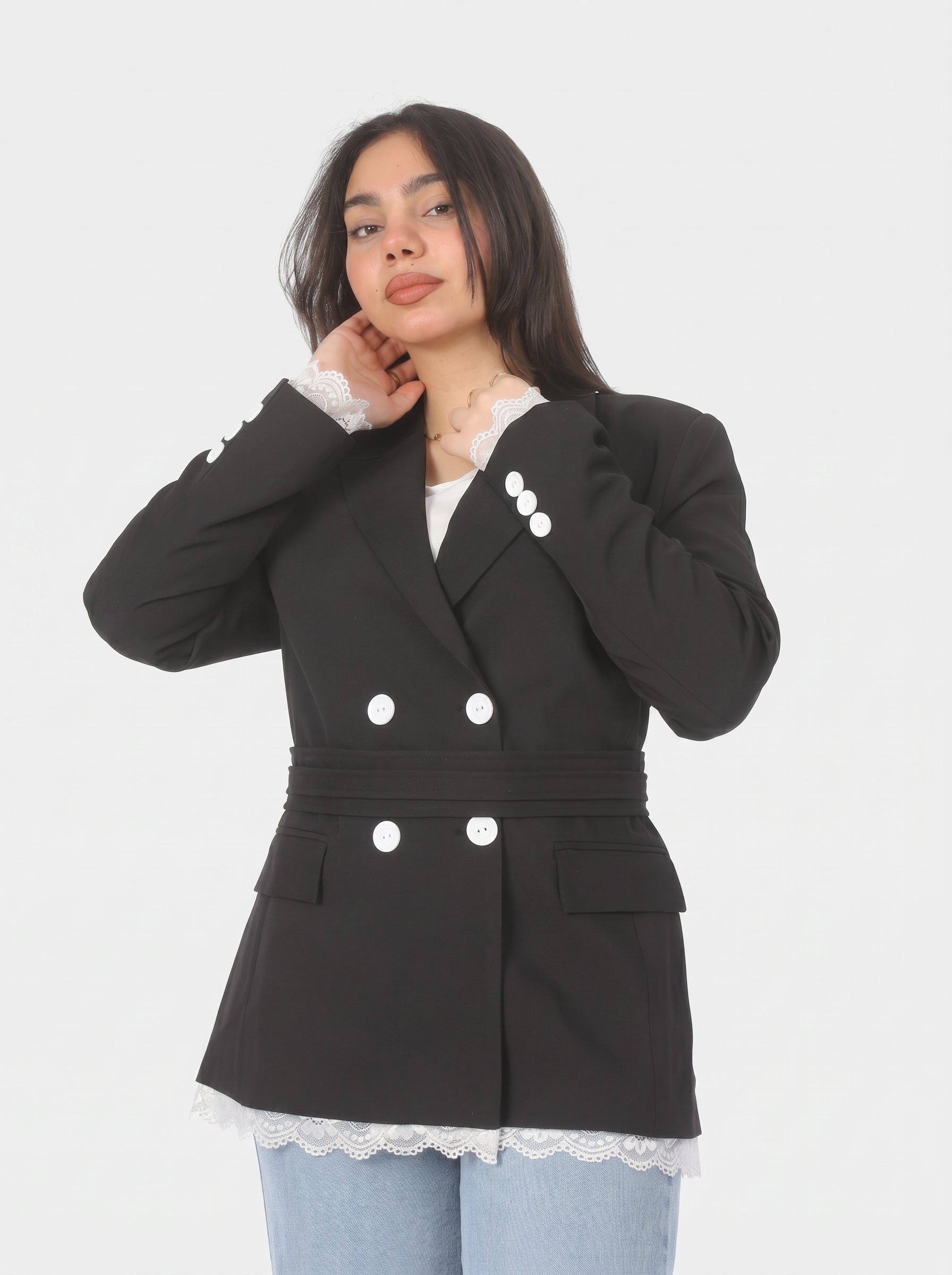 Lace Trim Belted Blazer 2003/008/1