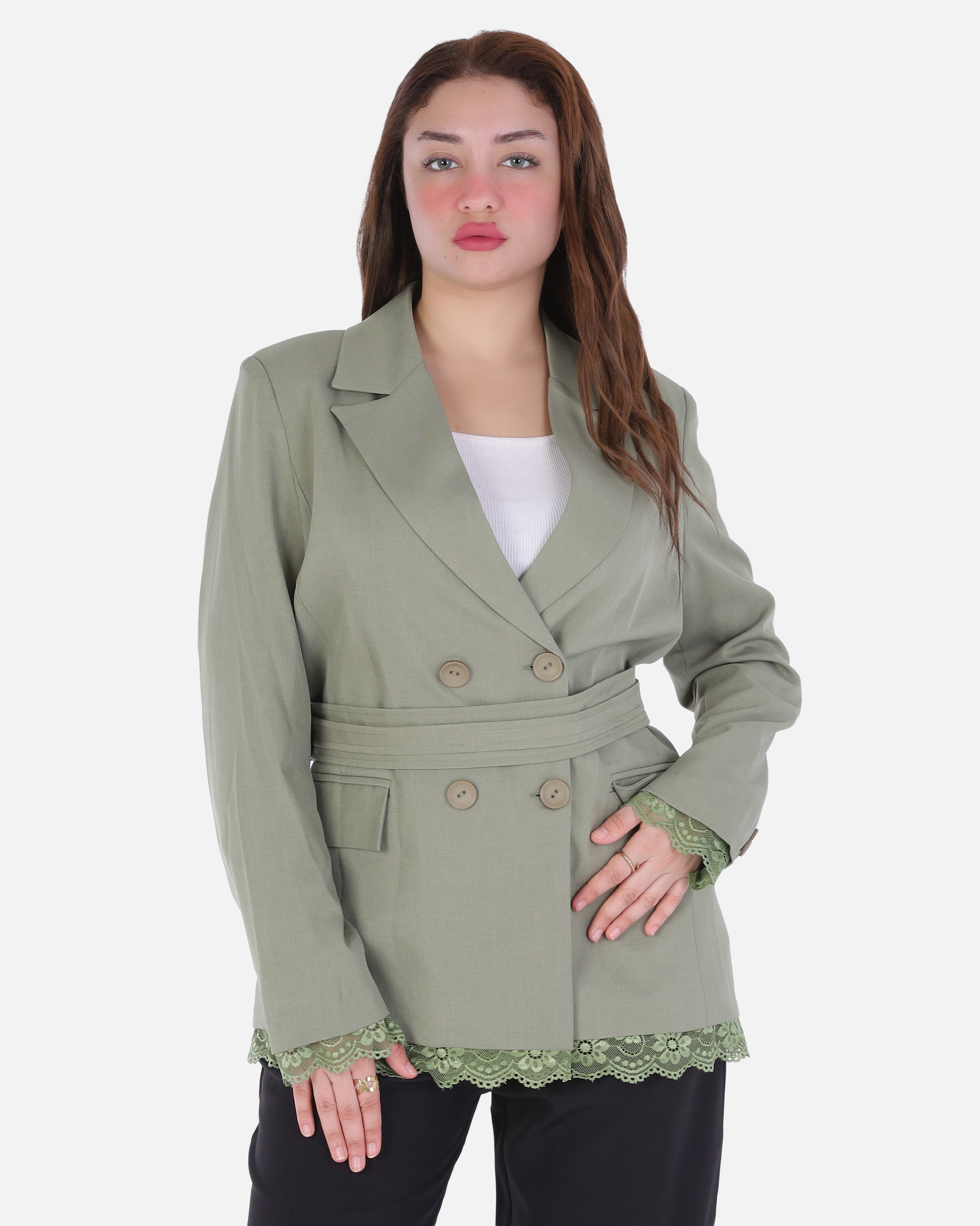 Lace Trim Belted Blazer 2003/008/1