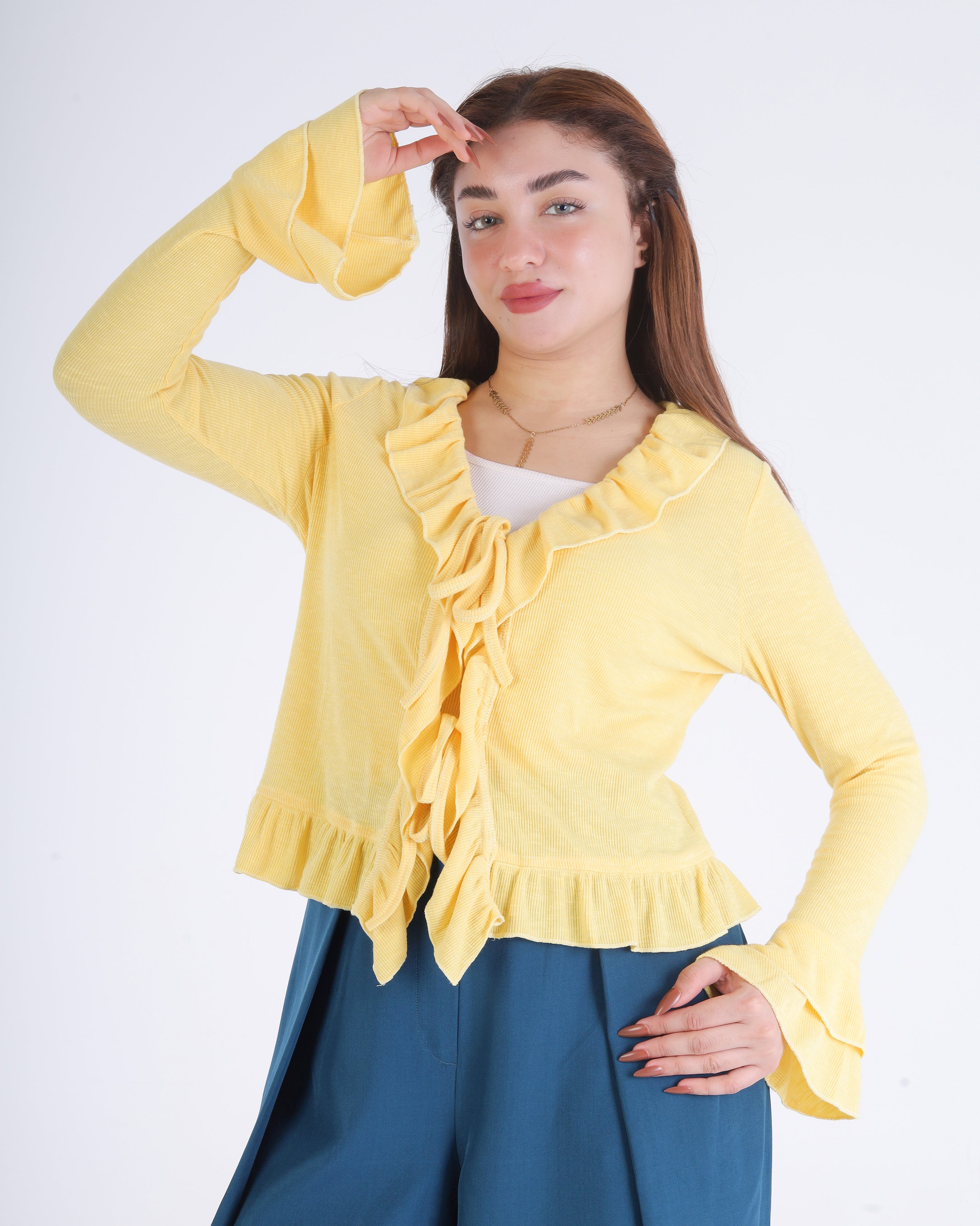 Ribbed Ruffle Tie-Front blouse 2003/057