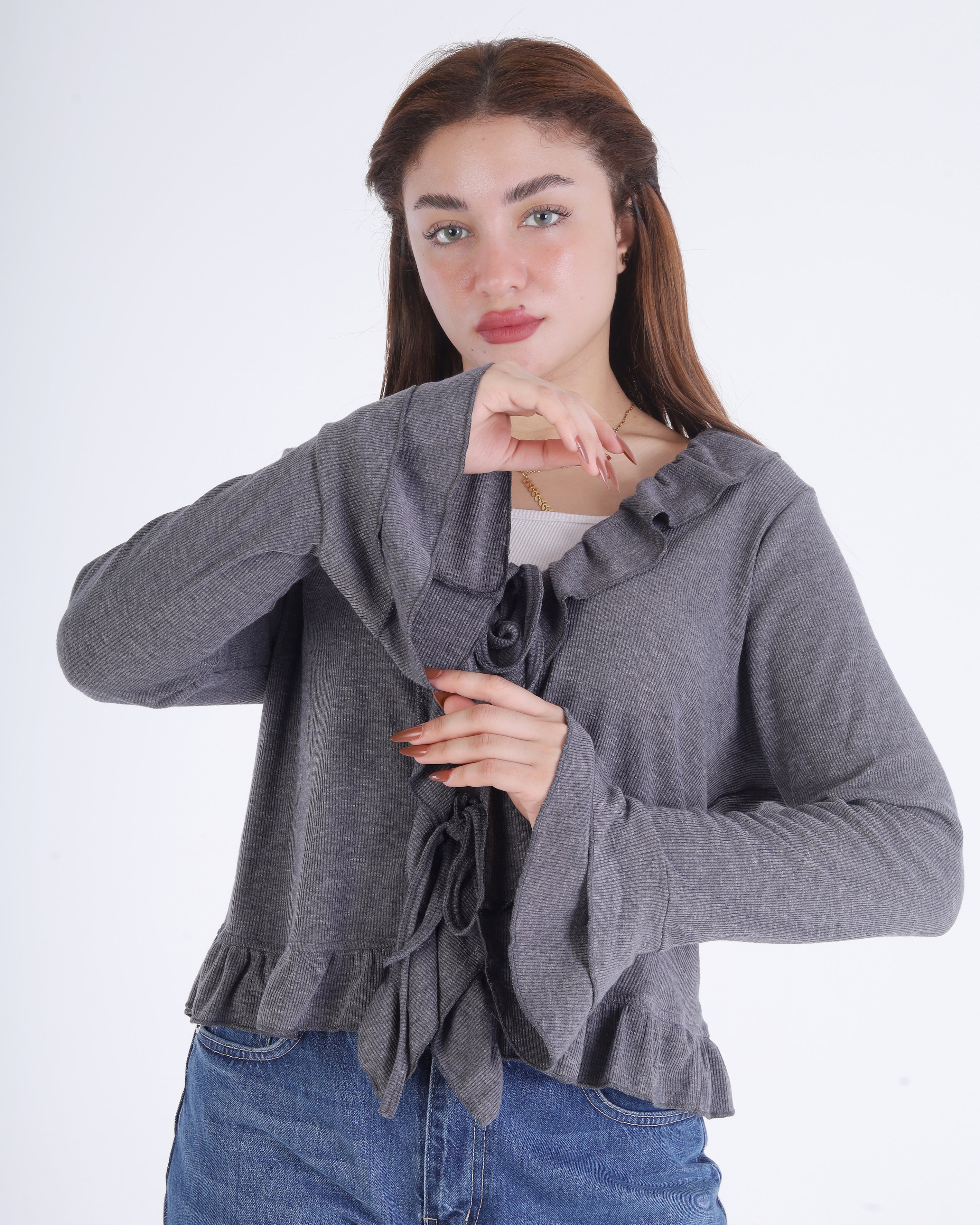 Ribbed Ruffle Tie-Front blouse 2003/057