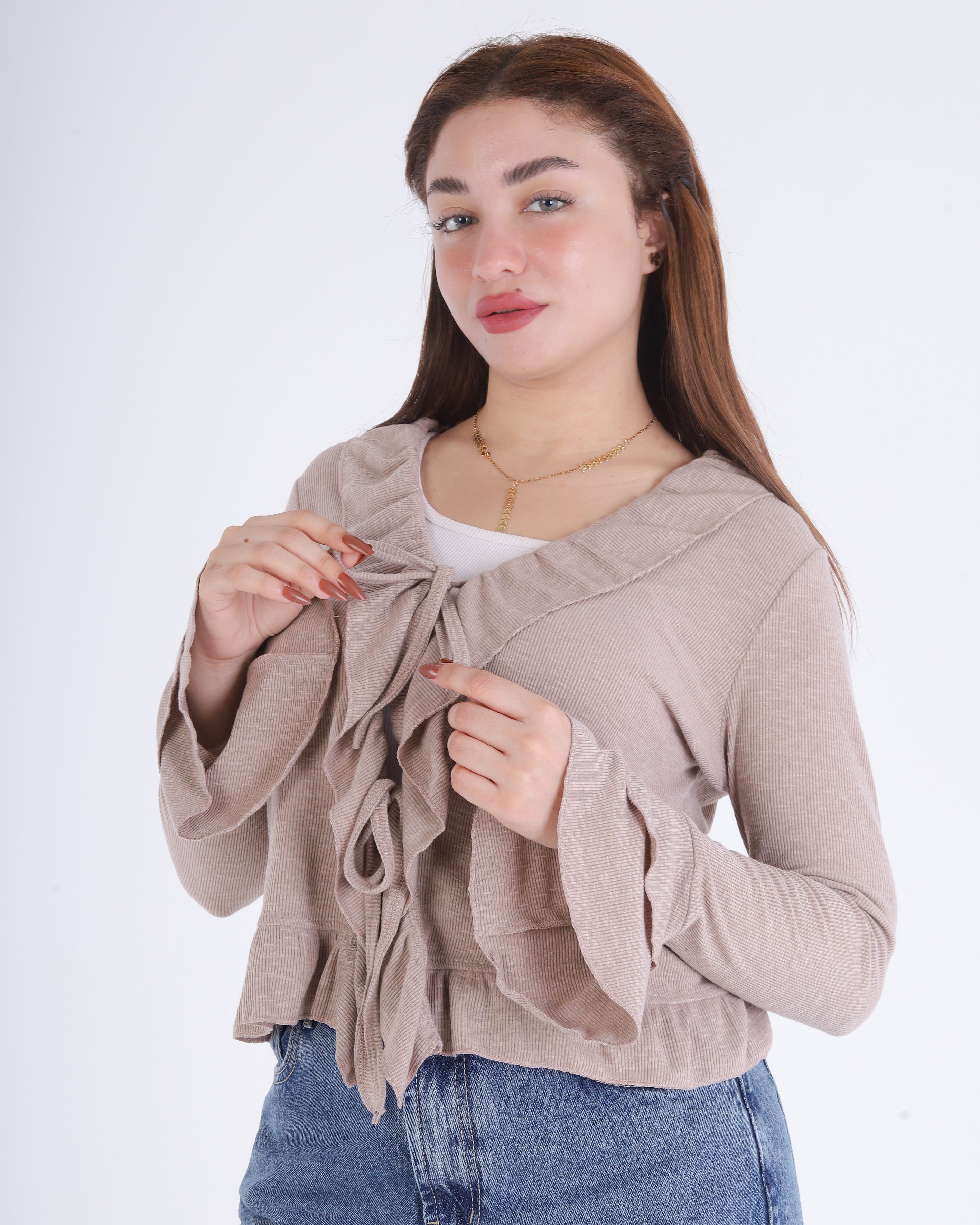 Ribbed Ruffle Tie-Front blouse 2003/057