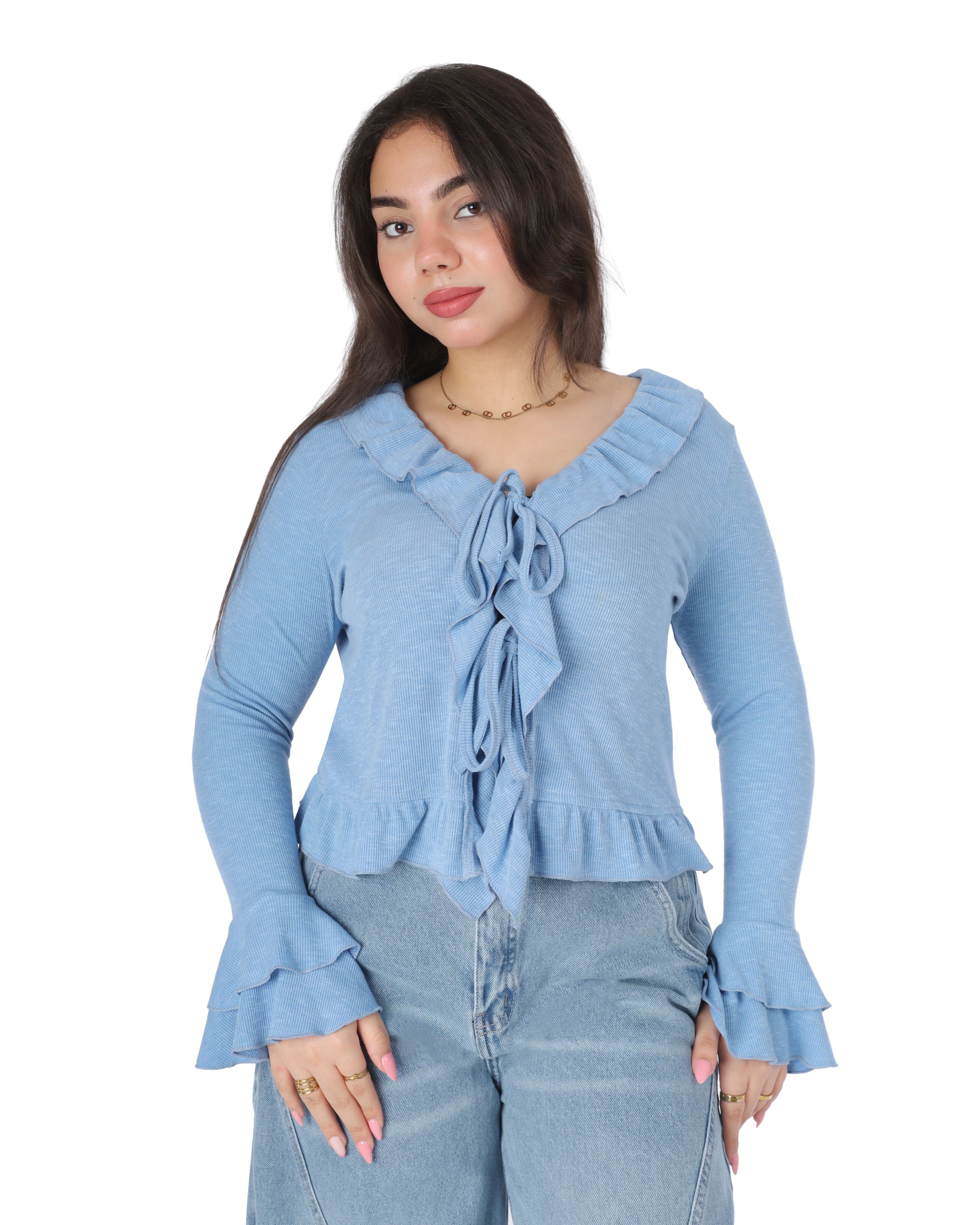 Ribbed Ruffle Tie-Front blouse 2003/057