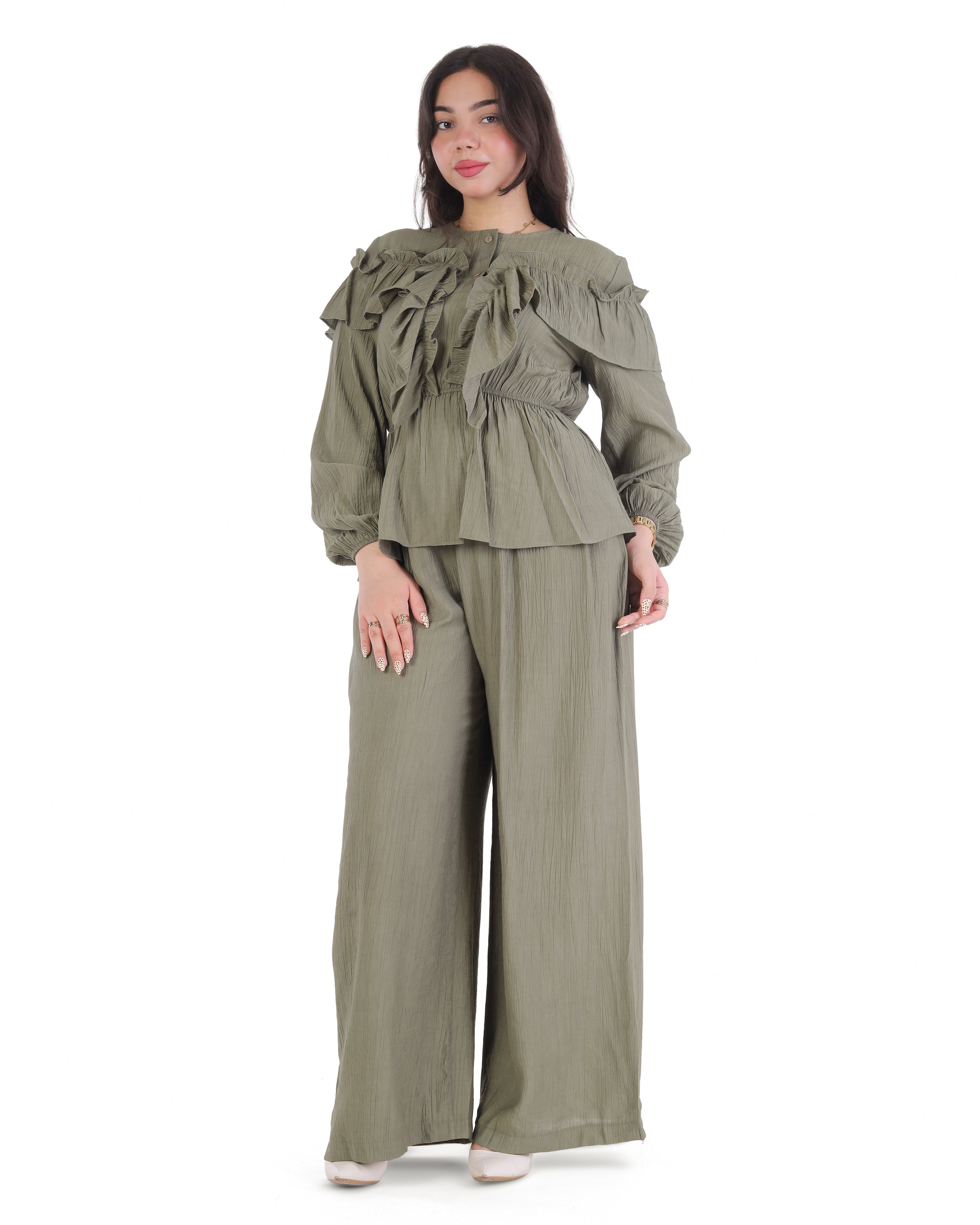 Ruffle Blouse & Wide-Leg Pants Set 2003/134