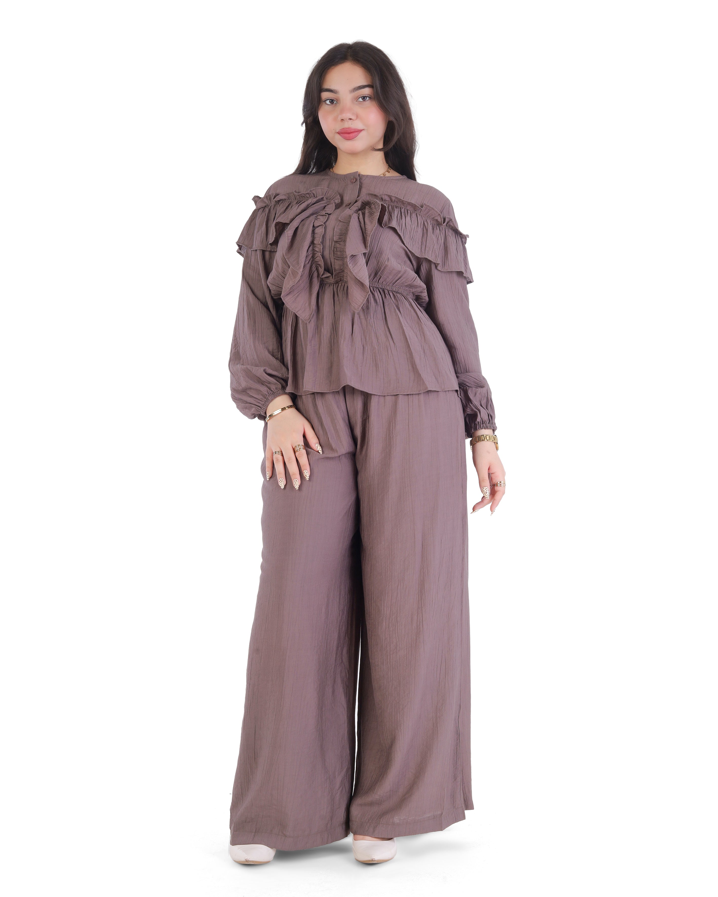 Ruffle Blouse & Wide-Leg Pants Set 2003/134