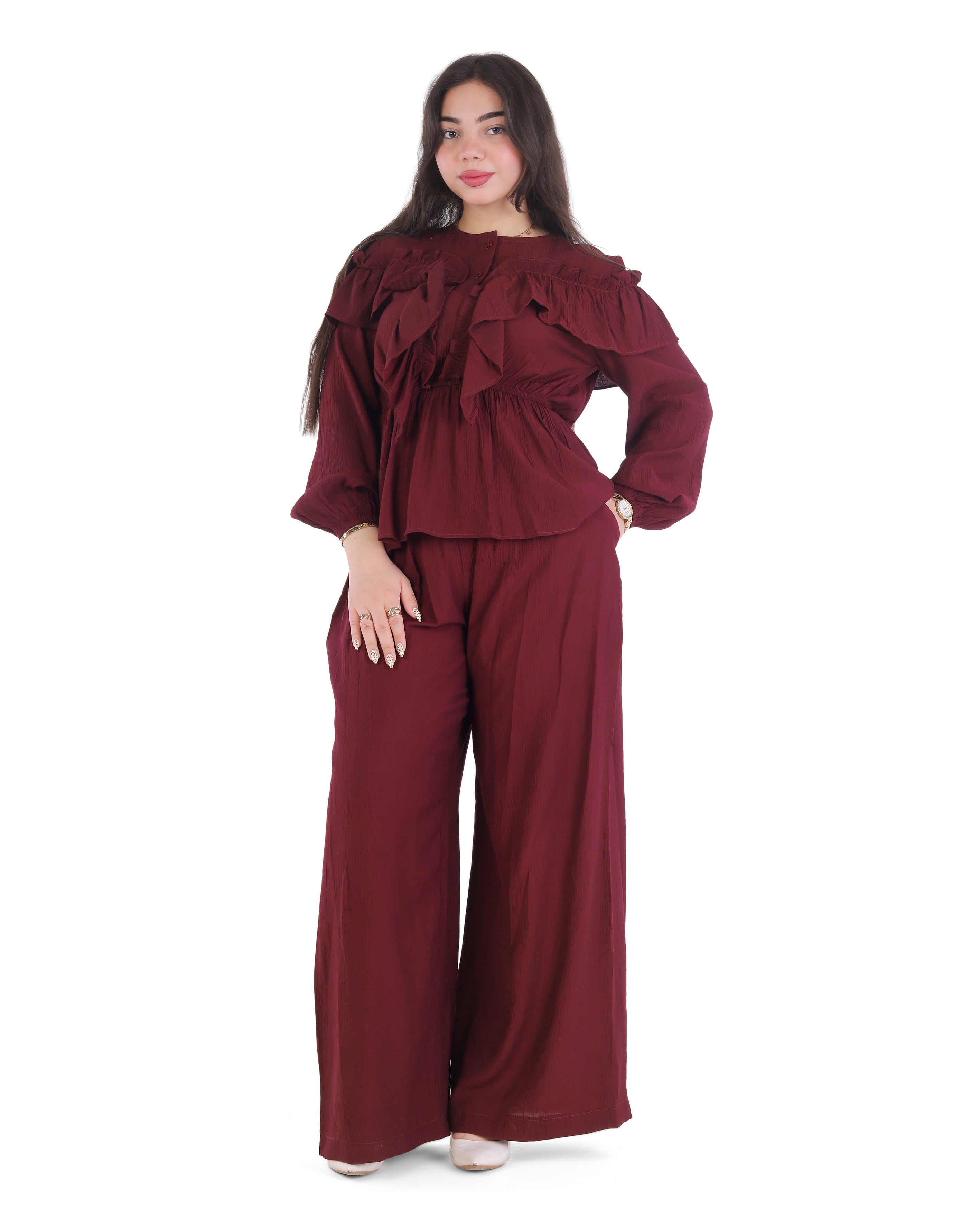 Ruffle Blouse & Wide-Leg Pants Set 2003/134