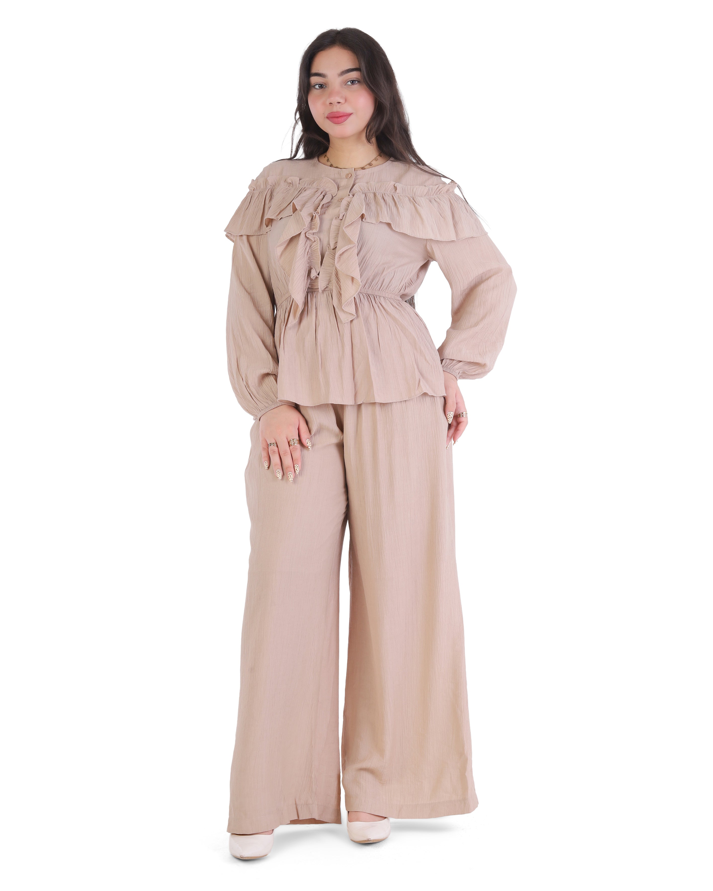 Ruffle Blouse & Wide-Leg Pants Set 2003/134